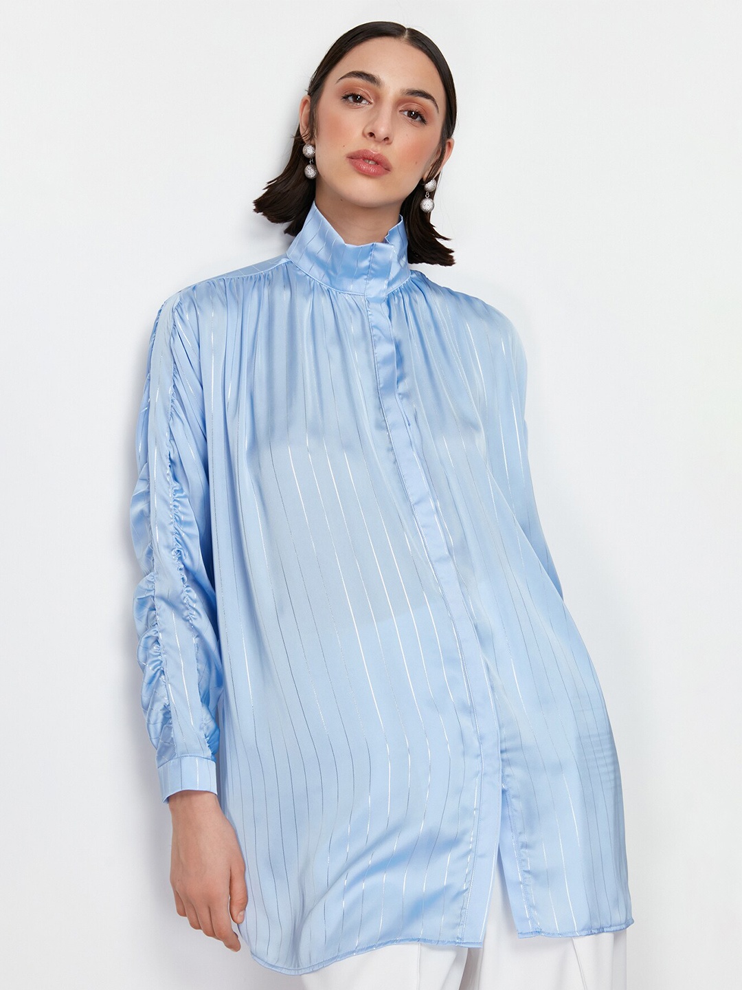 

Trendyol Women Opaque Striped Casual Shirt, Blue