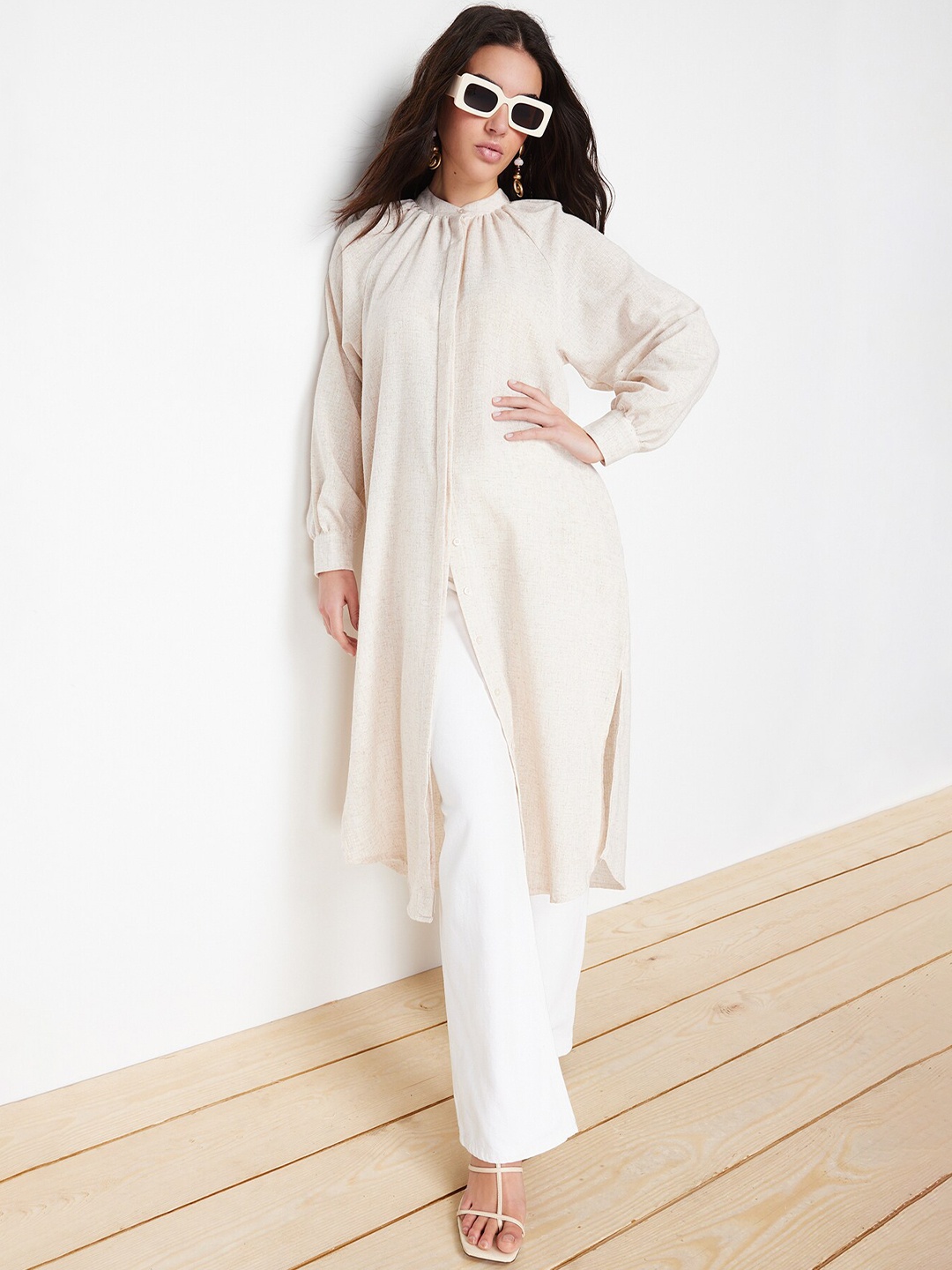 

Trendyol Cotton Linen Straight Kurta, Beige