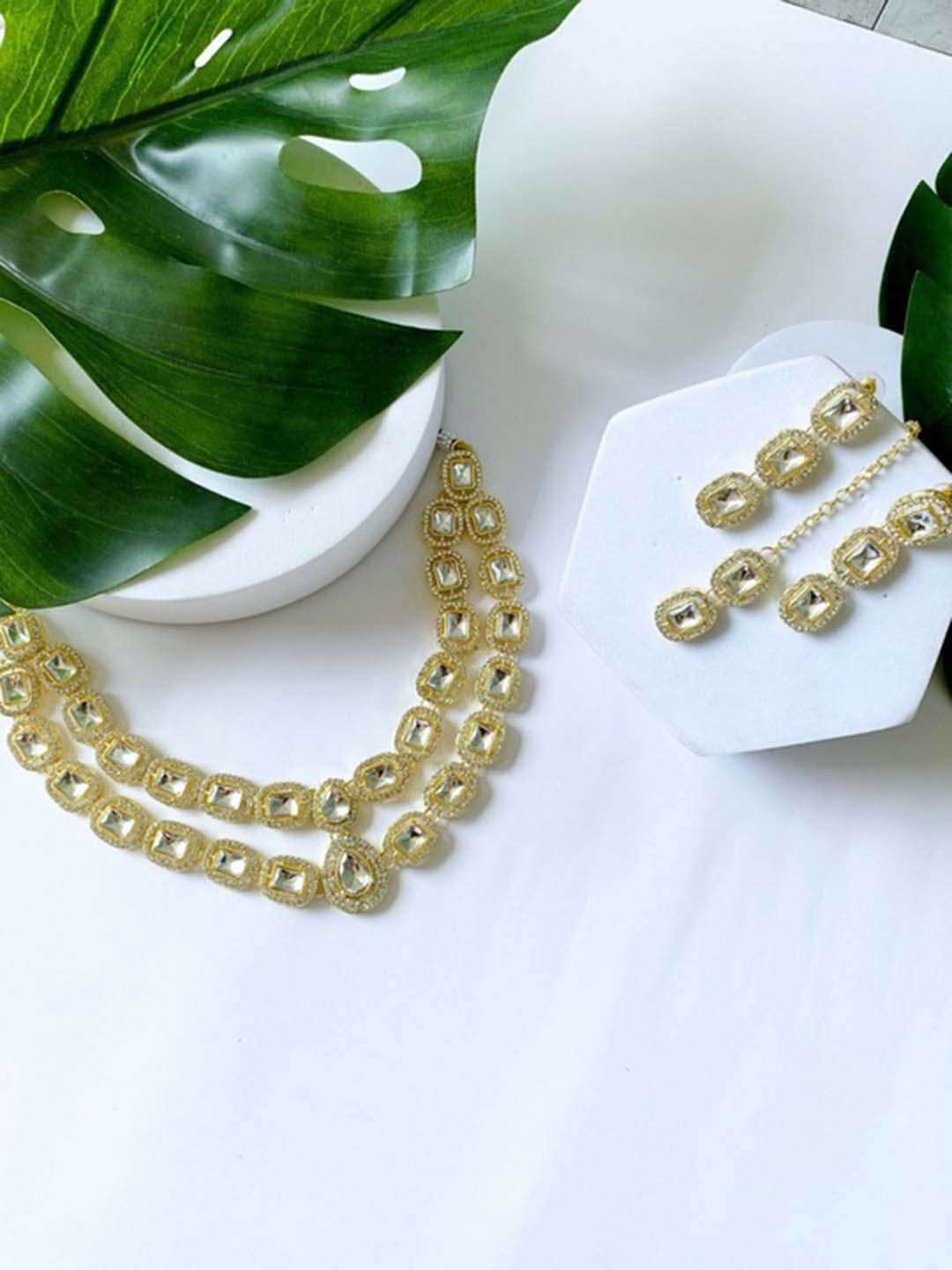 

I Jewels Gold Plated Stone-Studded Jewellery Set