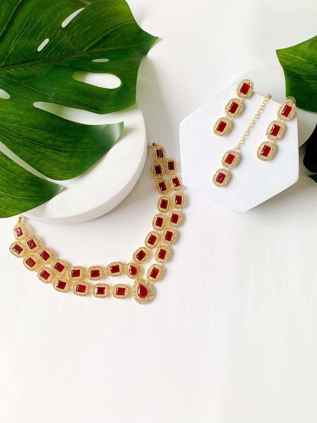 

I Jewels Gold Plated Stone Studded Jewellery Set