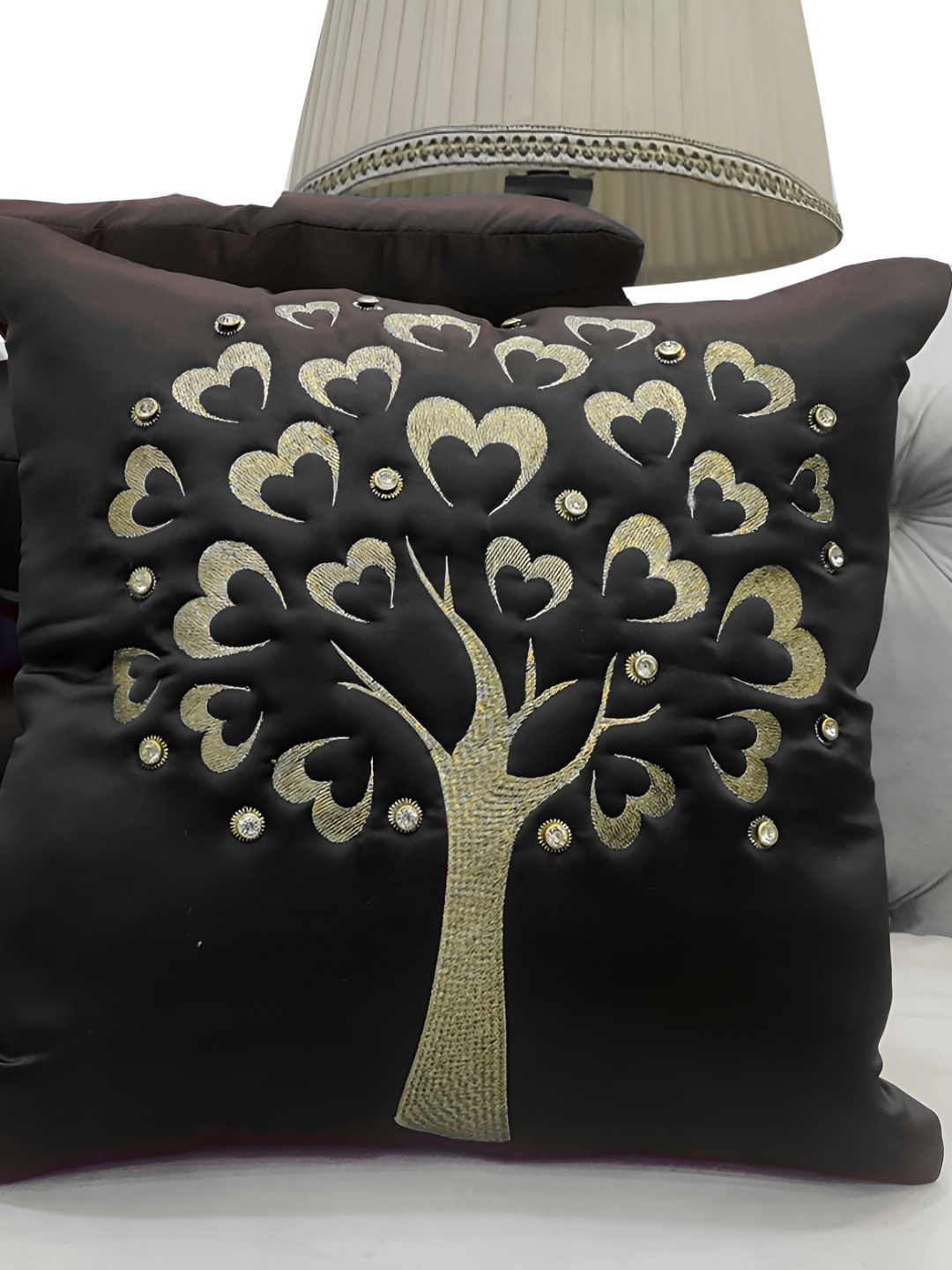 

Good Vibes Black & Gold-Toned Set of 5 Embellished Square Cushion Covers