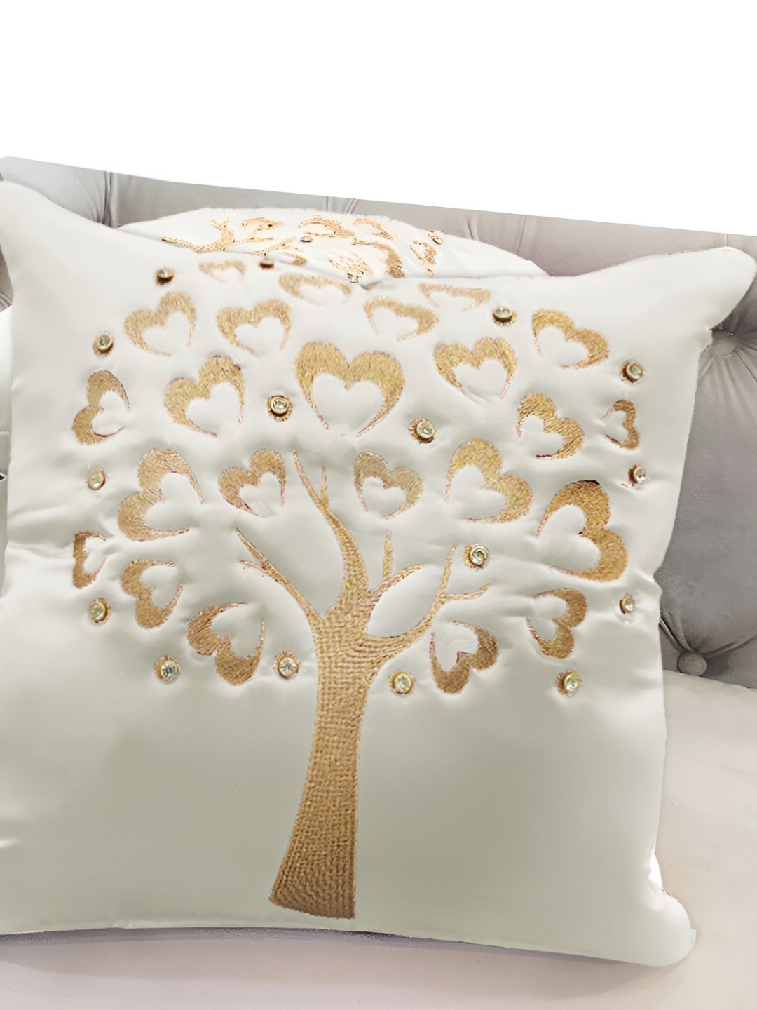 

Good Vibes White & Gold-Toned Set of 3 Embroidered Square Cushion Covers