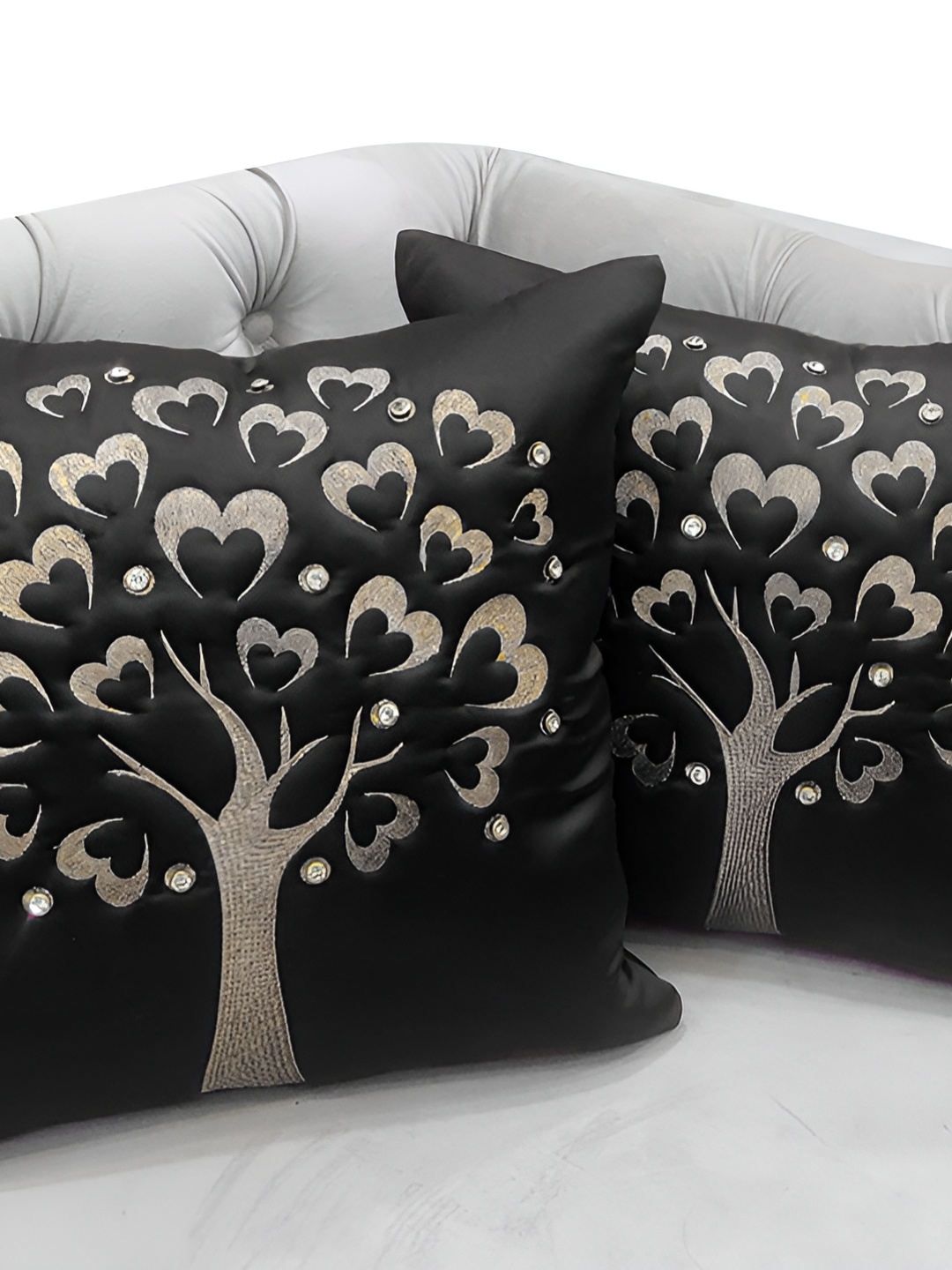 

Good Vibes Black & Gold-Toned Set of 2 Floral Square Cushion Covers