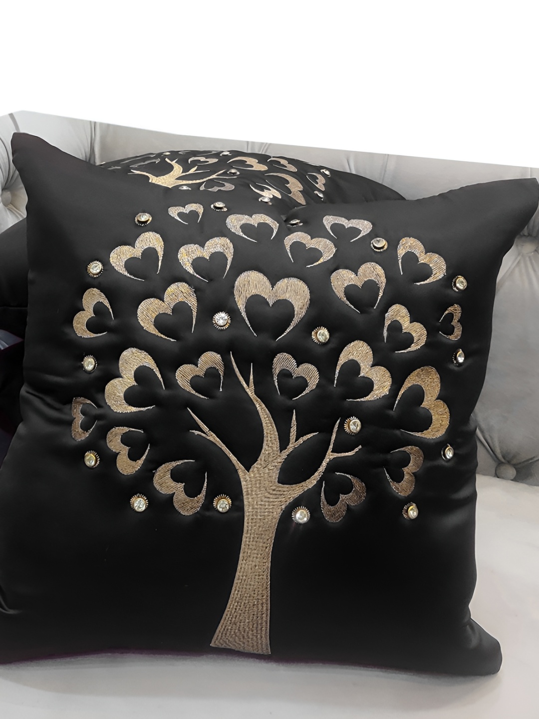 

Good Vibes Black & Gold-Toned Set of 3 Floral Square Cushion Covers