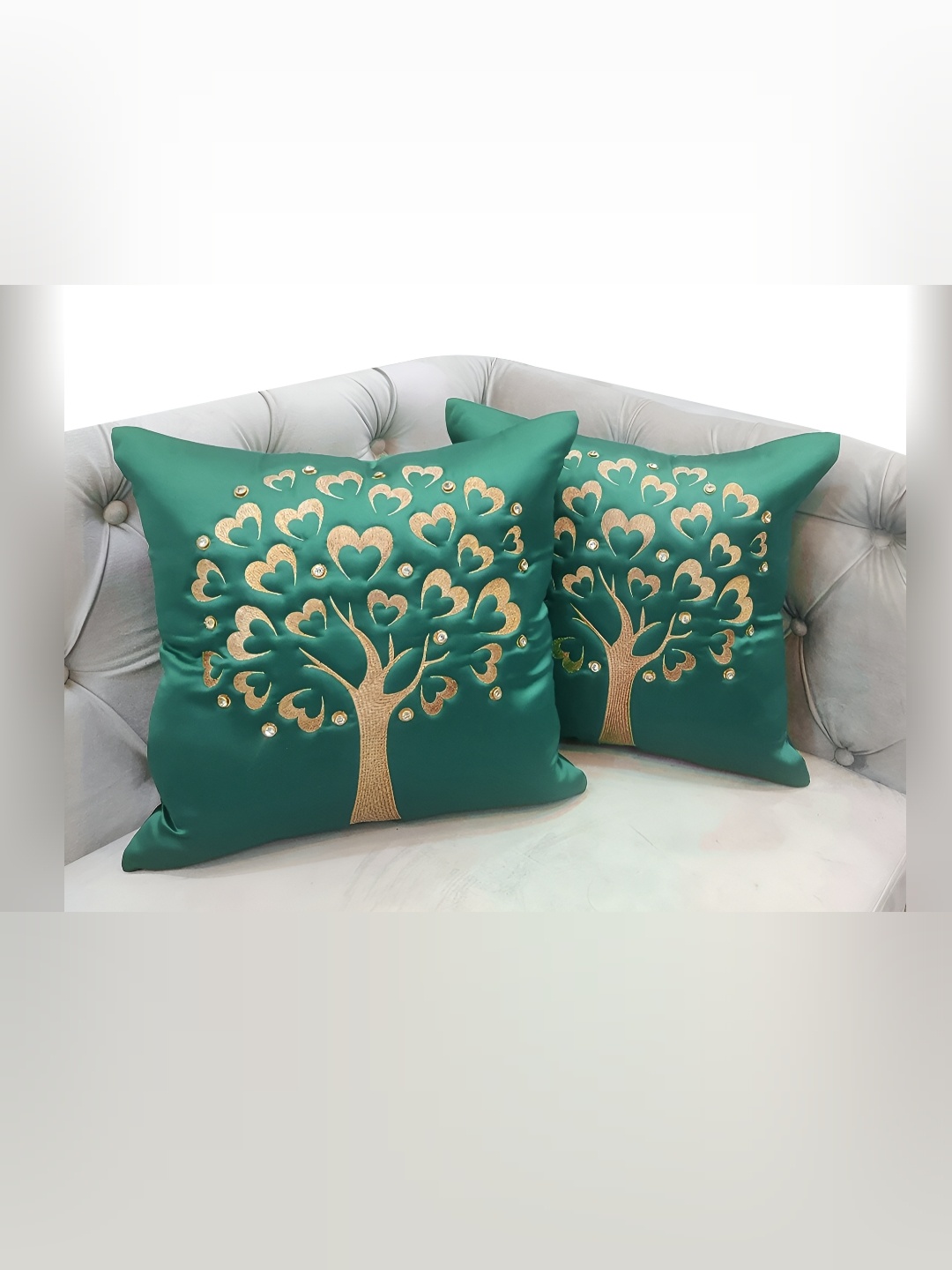 

Good Vibes Blue & Silver-Toned Set of 2 Embroidered Square Cushion Covers