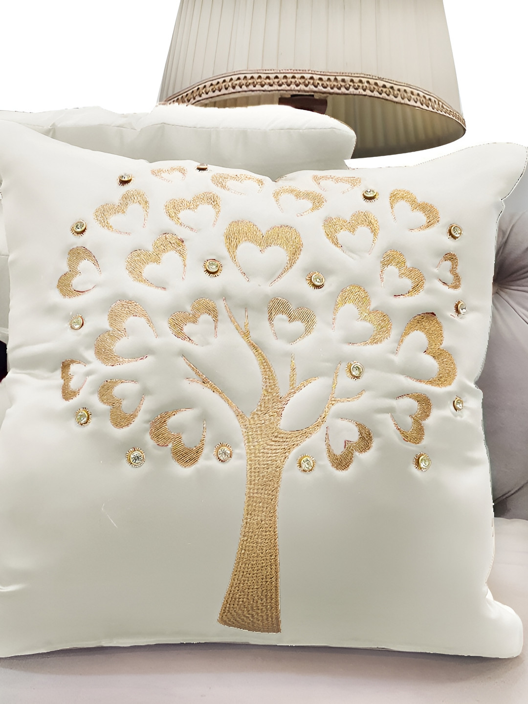 

Good Vibes White & Gold-Toned Set of 5 Embroidered Square Cushion Covers
