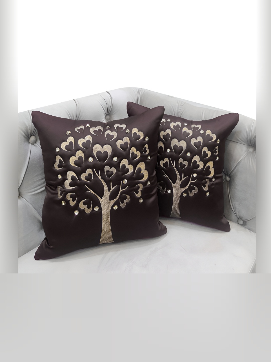 

Good Vibes Brown & Gold-Toned Set of 2 Embroidered Square Cushion Covers