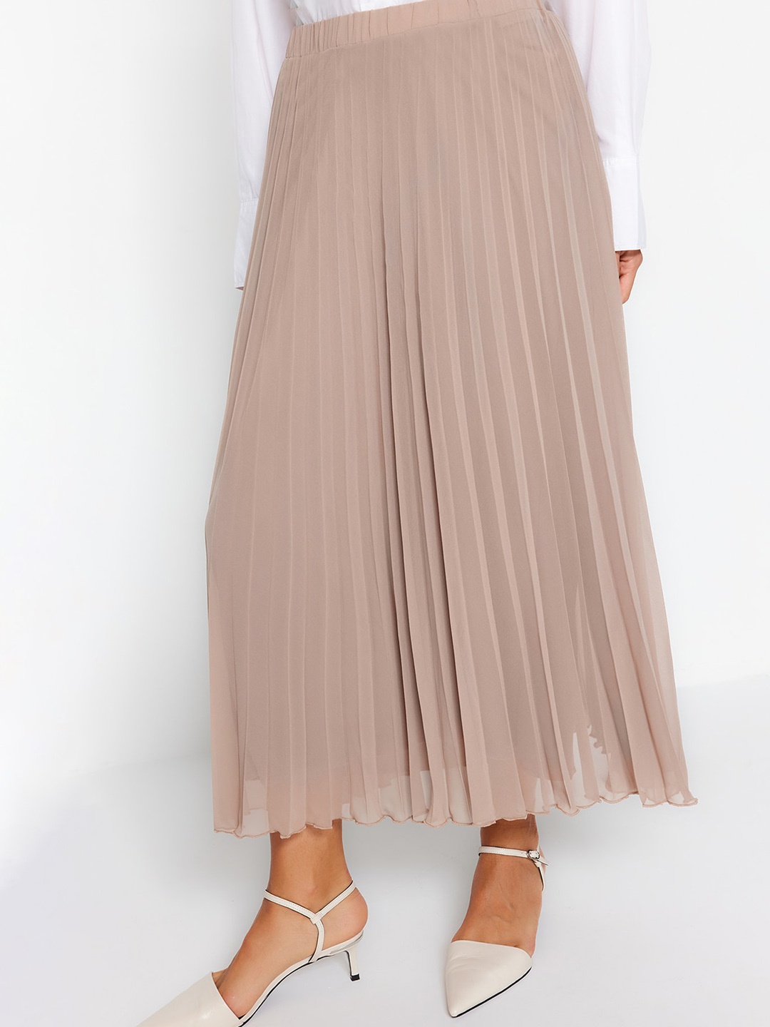 

Trendyol Flared Accordion Pleated Midi Skirts, Beige