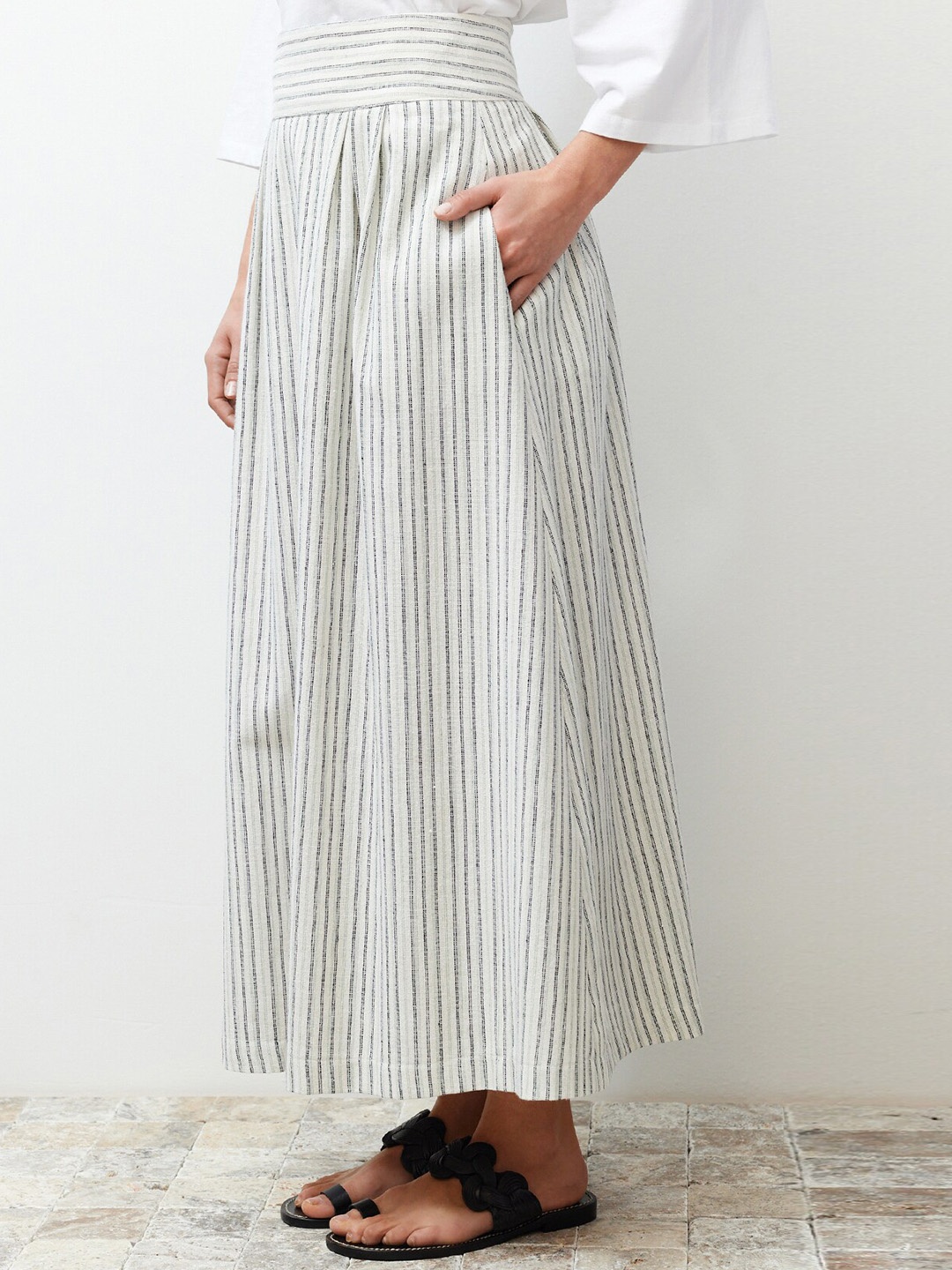 

Trendyol Striped Maxi Flared Skirt, Off white