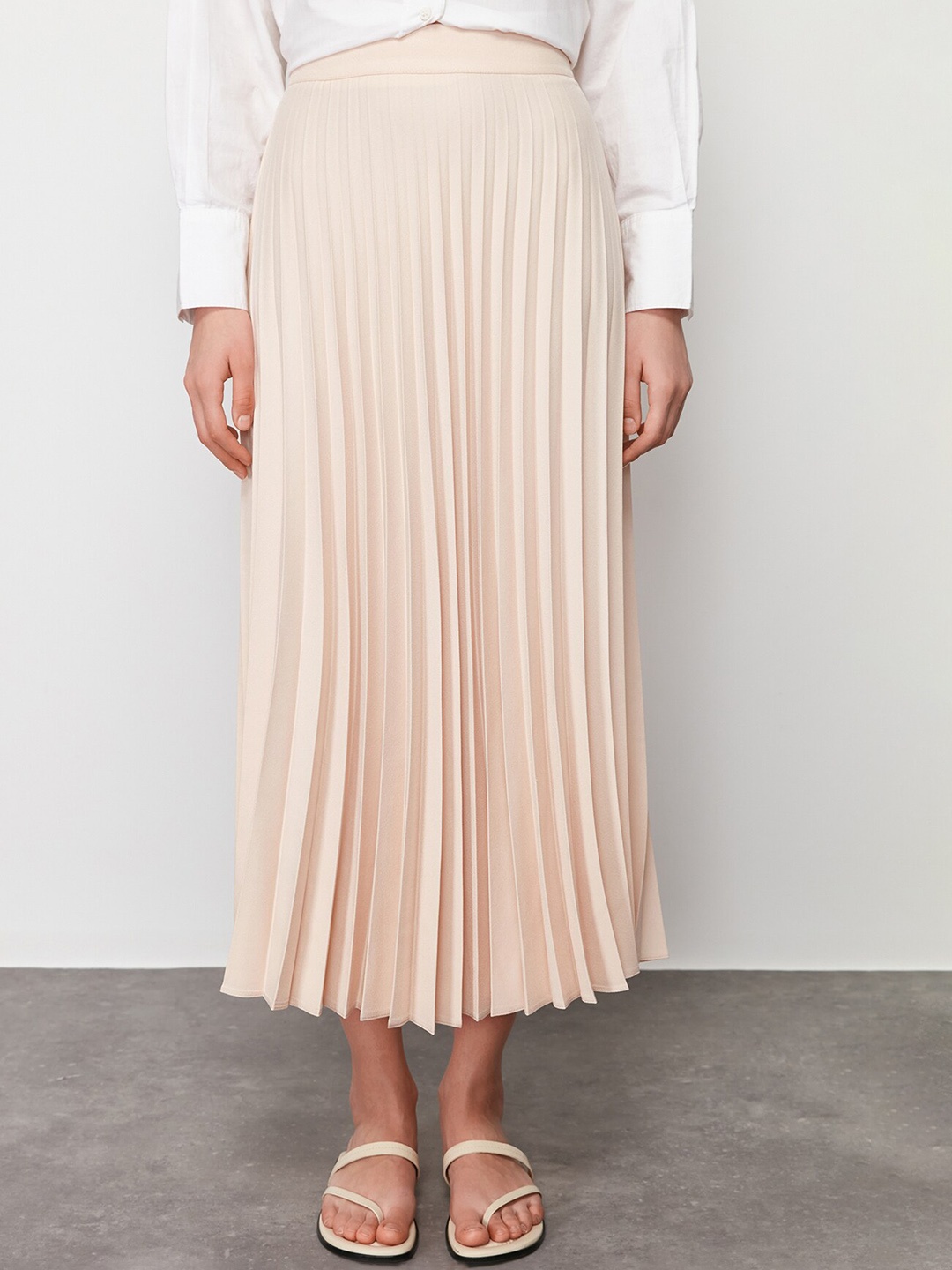 

Trendyol Accordion Pleated Flared A-Line Midi Skirts, Cream