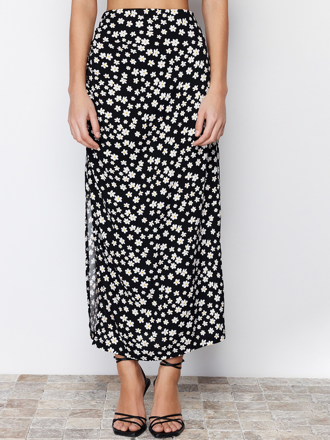 

Trendyol Floral Printed Straight Midi Skirt, Black