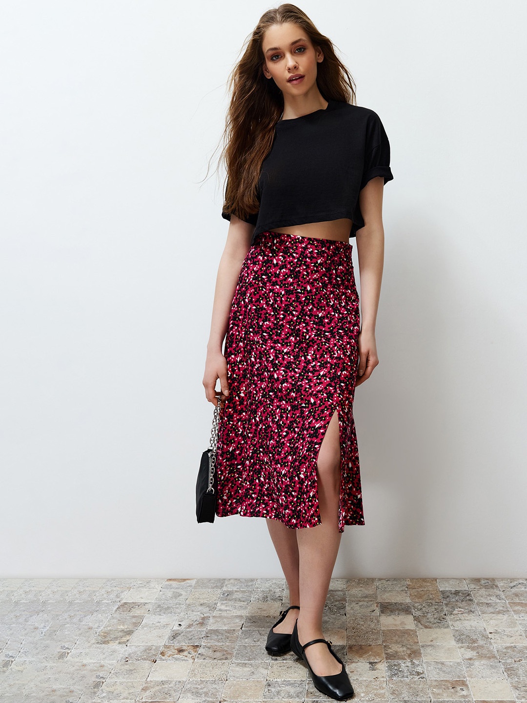 

Trendyol Printed A-Line Knee Length Skirt, Red