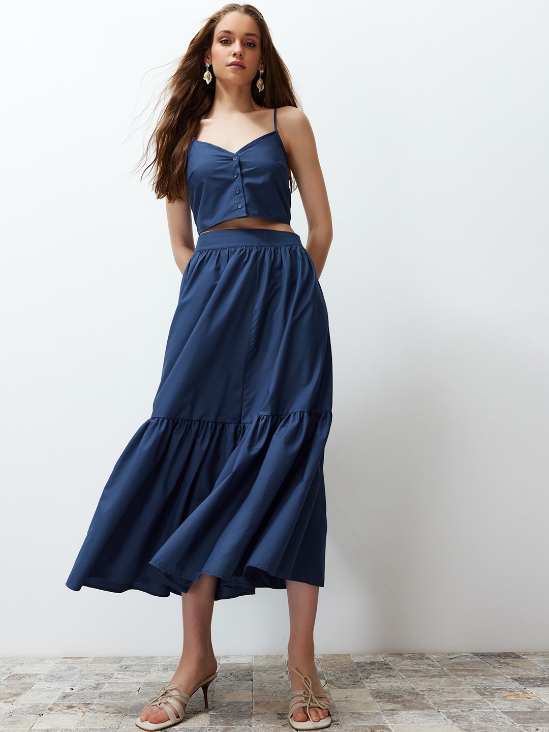 

Trendyol Flared Midi Skirt, Navy blue