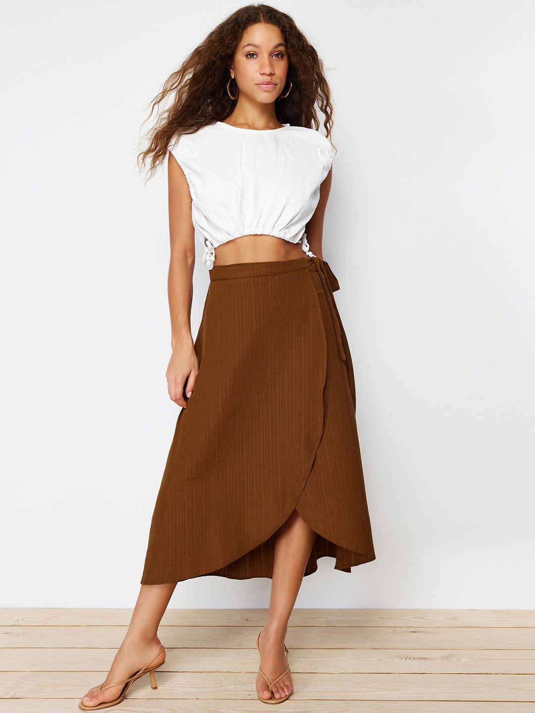 

Trendyol Flared High & Low Midi Skirts, Brown
