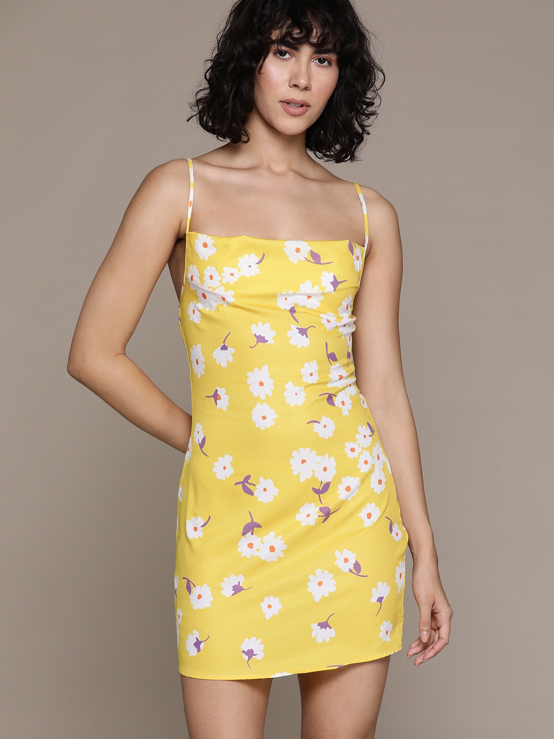 

Roadster Floral Print Satin A-Line Mini Dress, Yellow