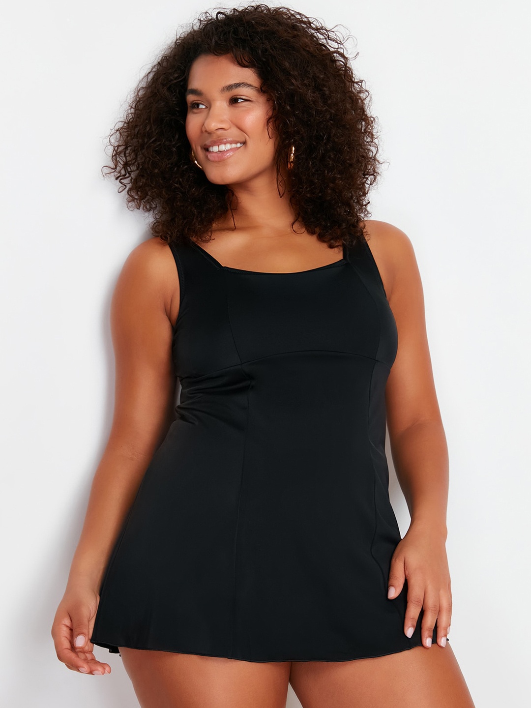 

Trendyol Plus Size Shoulder Straps Swimming Dress, Black