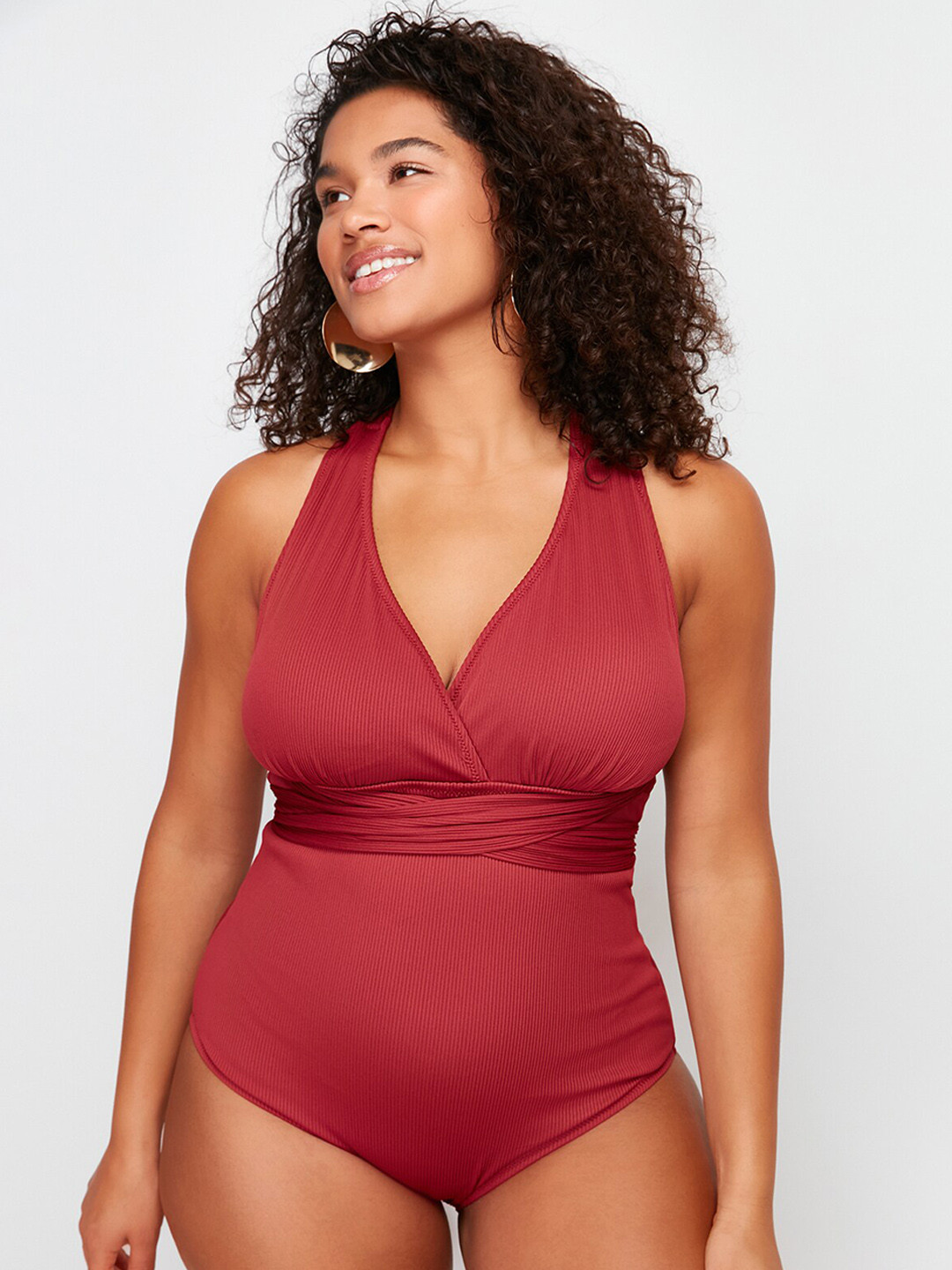 

Trendyol V-Neck Swim Bodysuit, Red