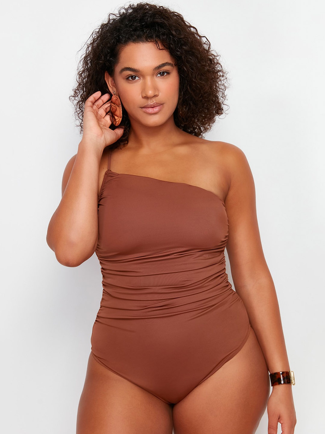 

Trendyol One Shoulder Swim Bodysuit, Brown
