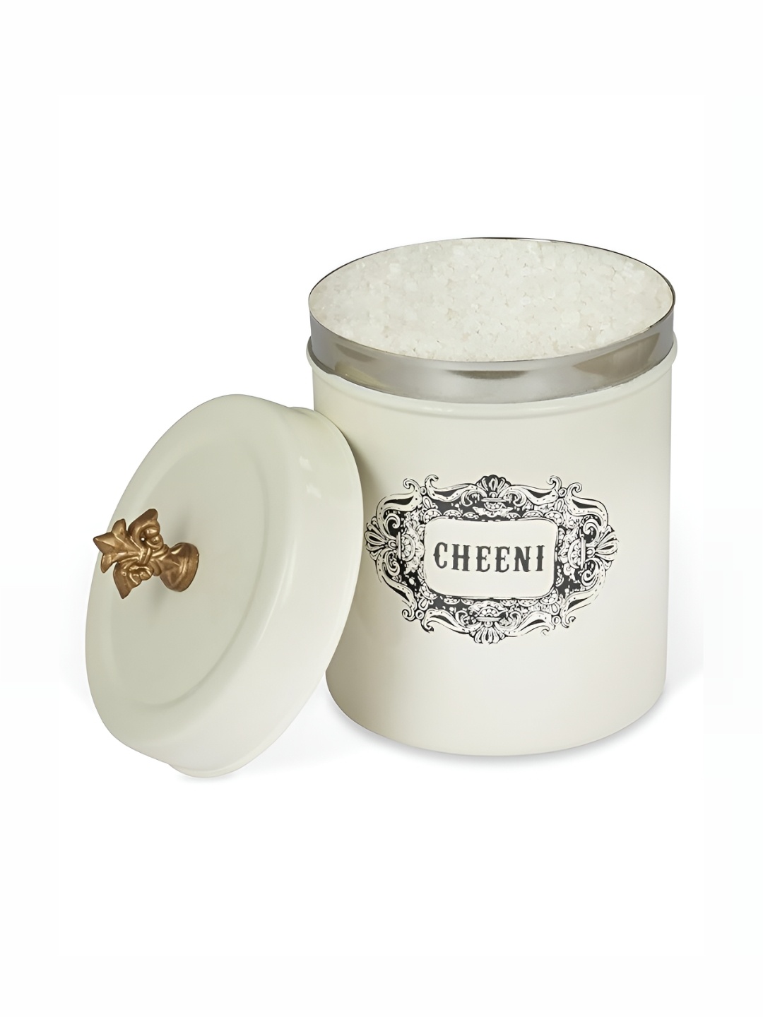 

Living With Elan Off White & Black Printed Stainless Steel Canister