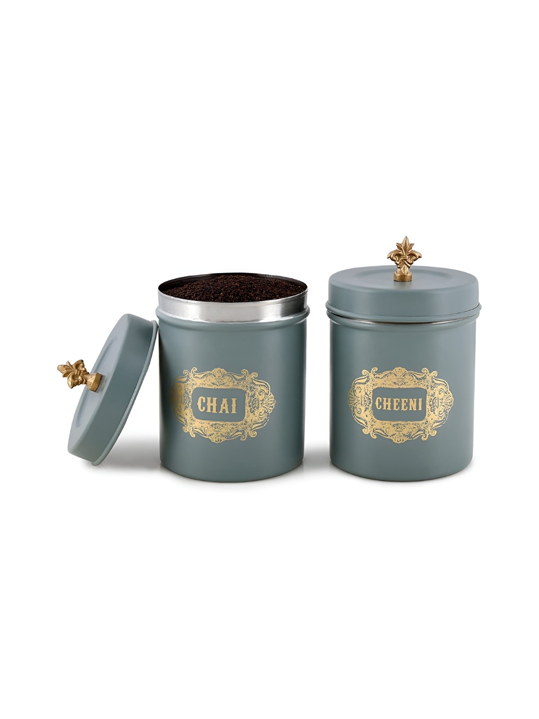 

Living With Elan Green & Beige 2 Pieces Printed Stainless Steel Canister