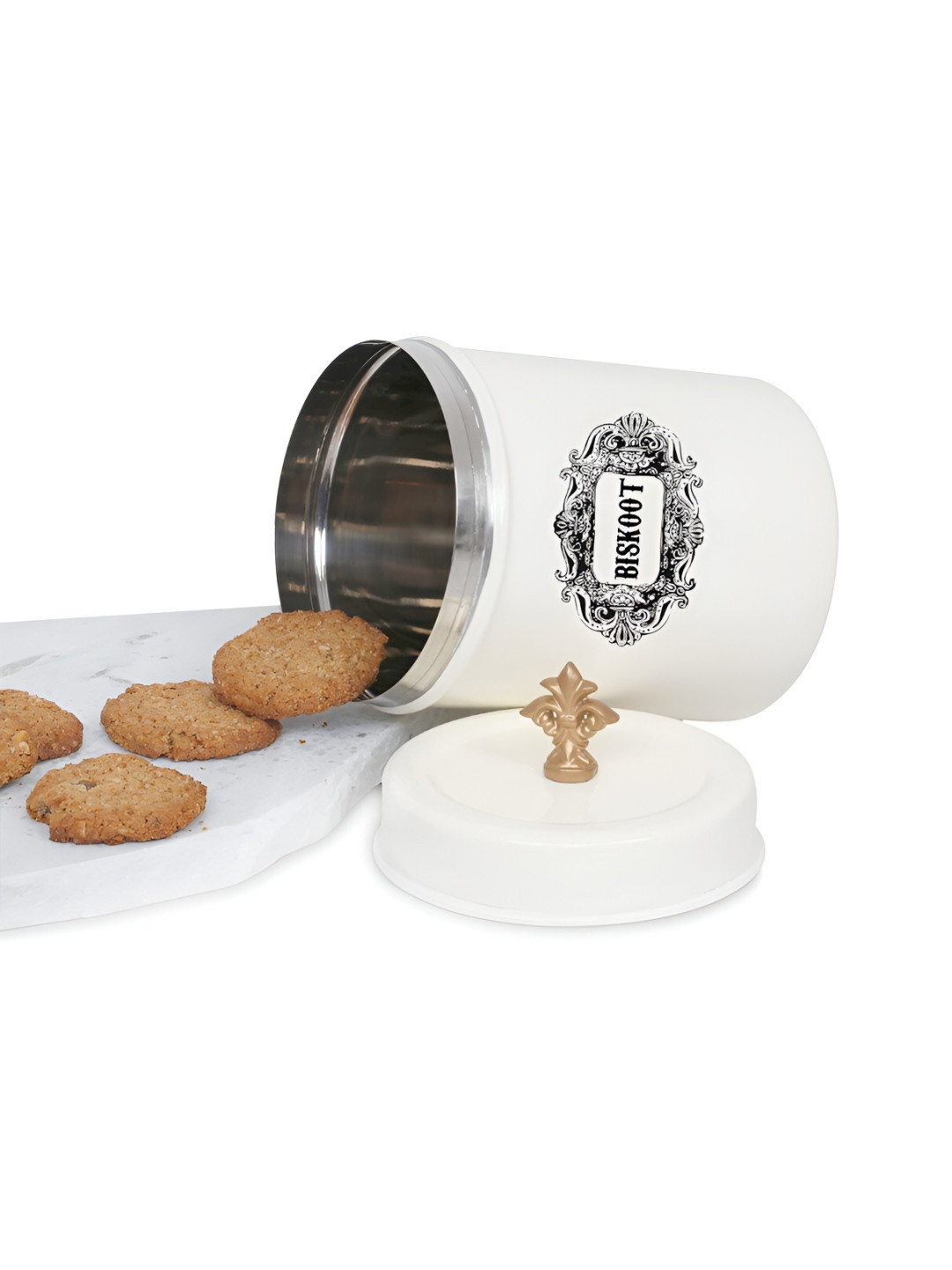 

Living With Elan Off White & Black Printed Stainless Steel Container