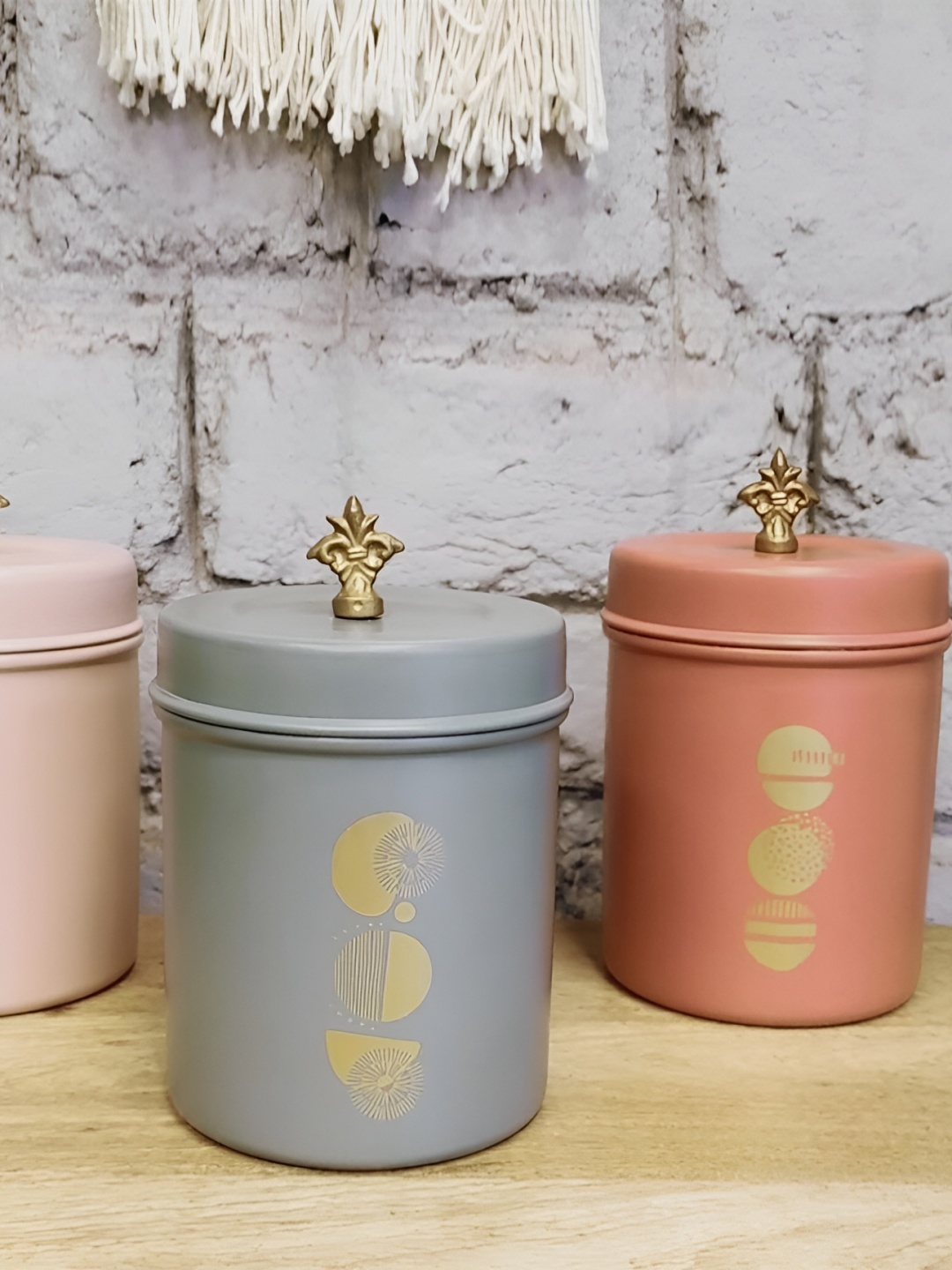 

Living With Elan Brown and Pink 3 Pieces Printed Stainless Steel Canister, Green