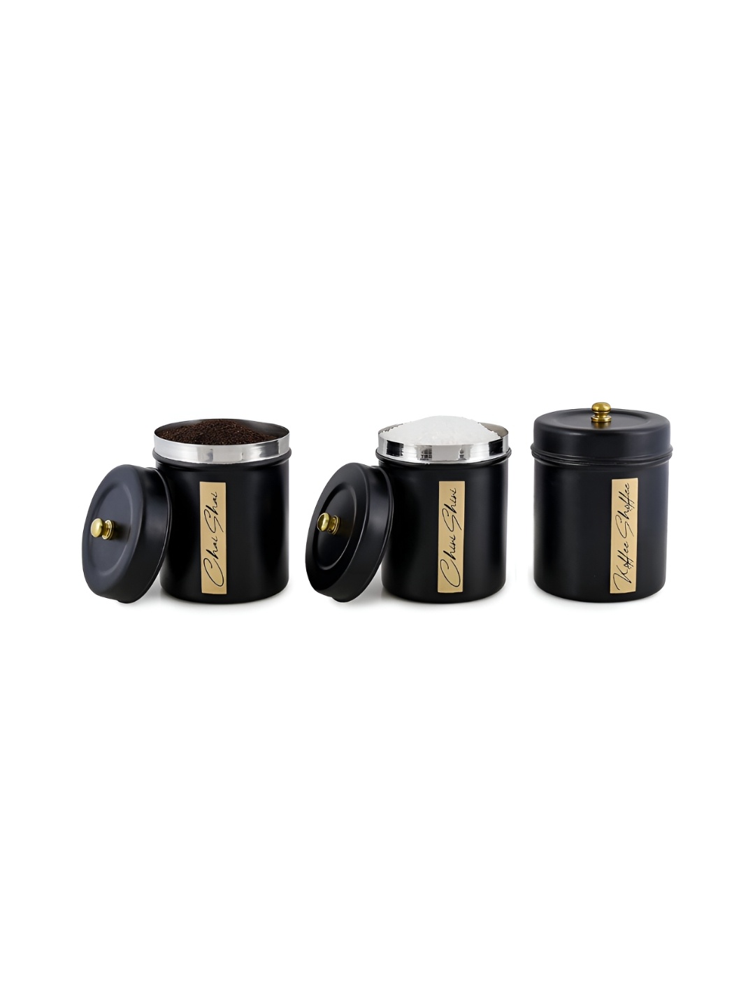 

Living With Elan Black & Beige 3 Pieces Printed Stainless Steel Canister