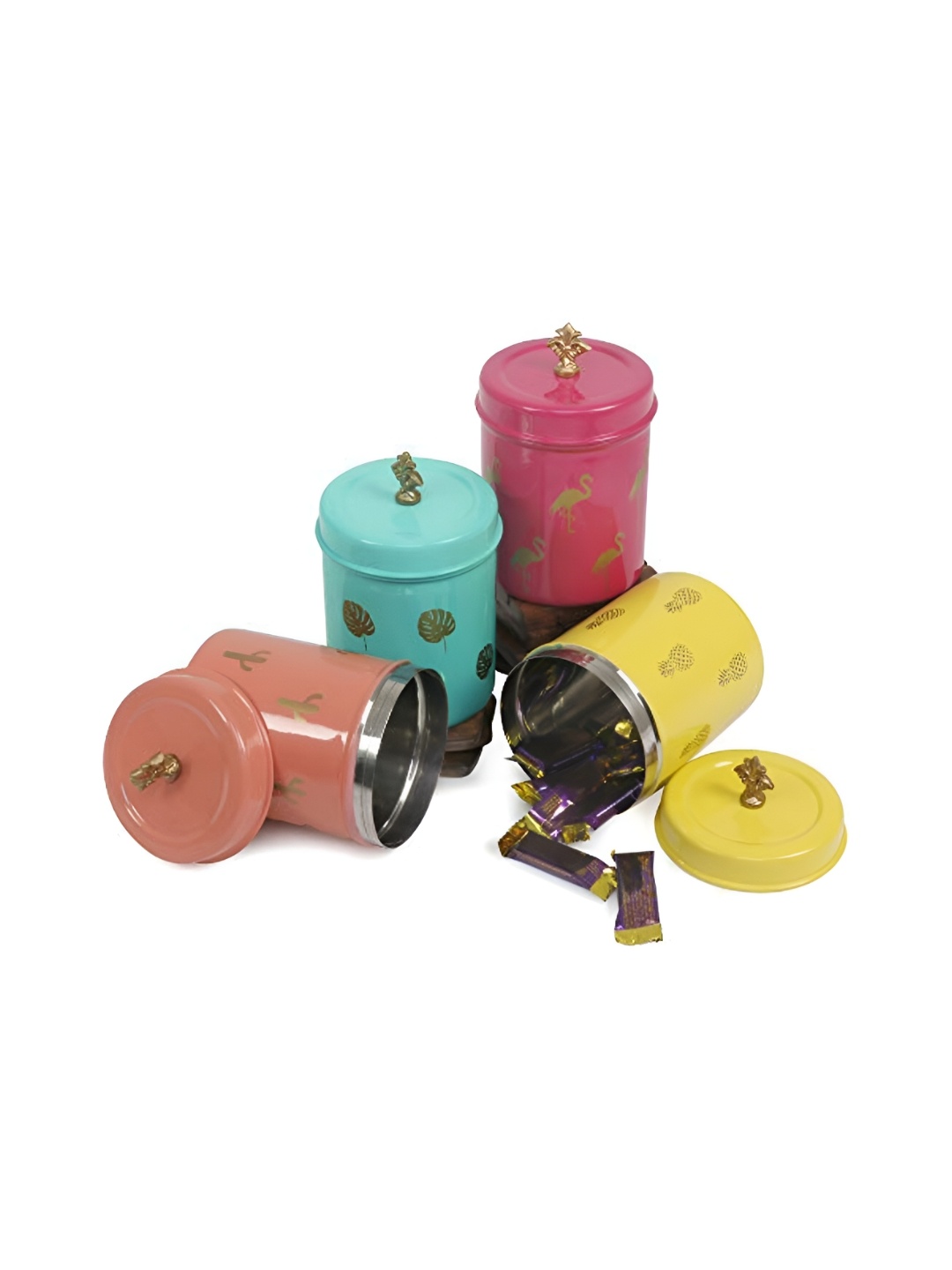 

Living With Elan Green & Pink 4 Pieces Printed Stainless Steel Container