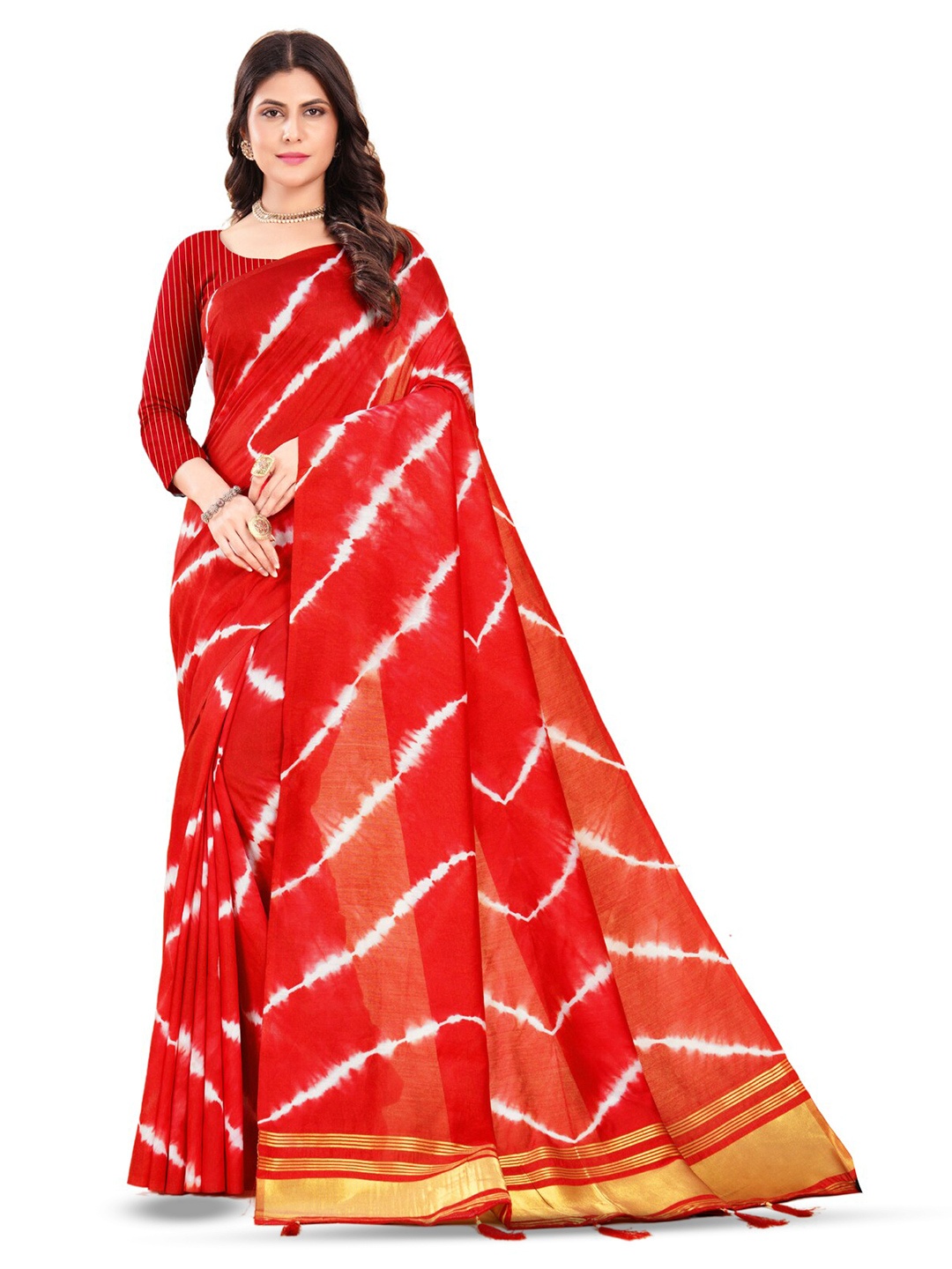 

Inithi Leheriya Zari Silk Cotton Saree, Red