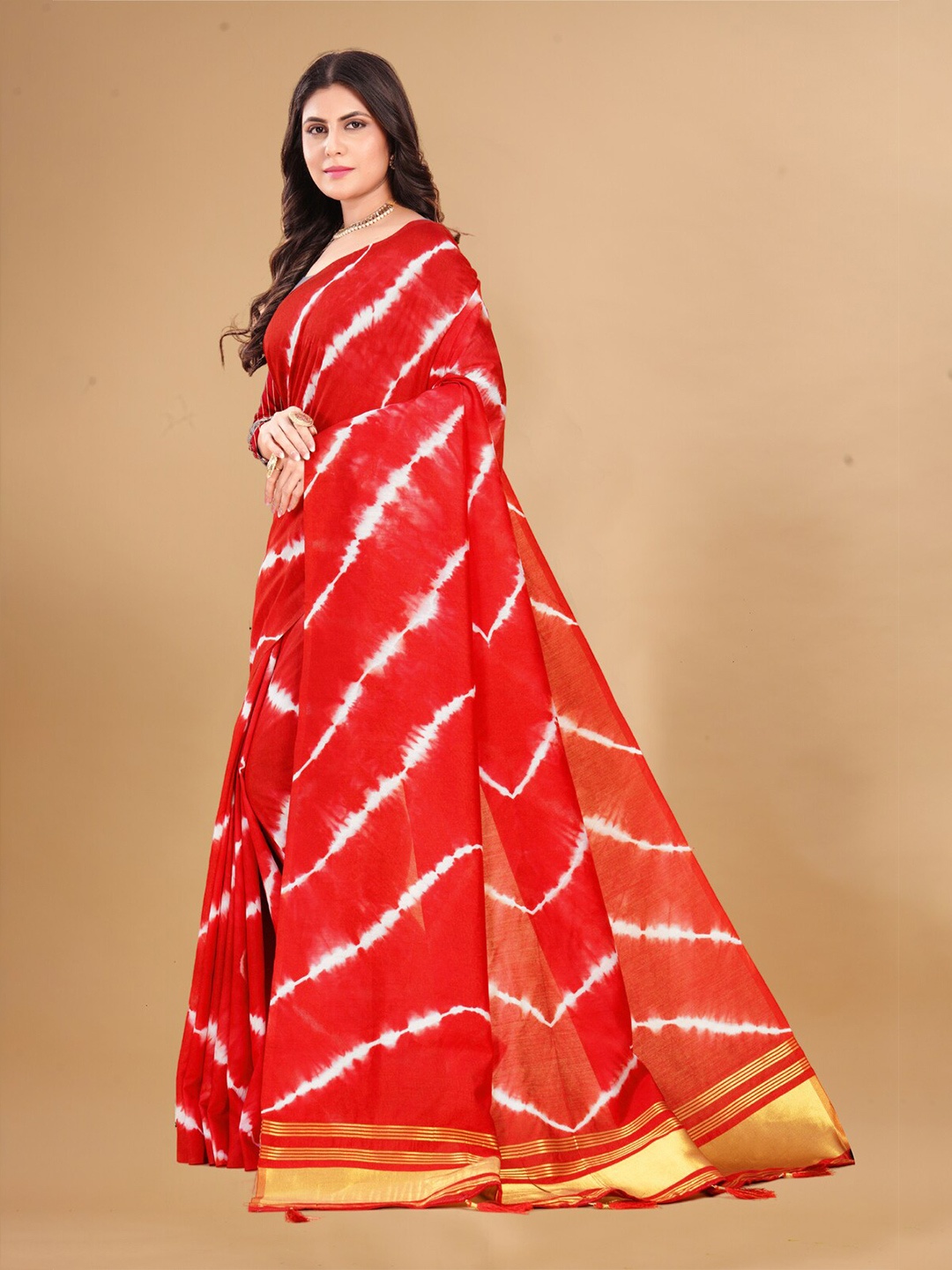 

Inithi Leheriya Zari Silk Cotton Saree, Red