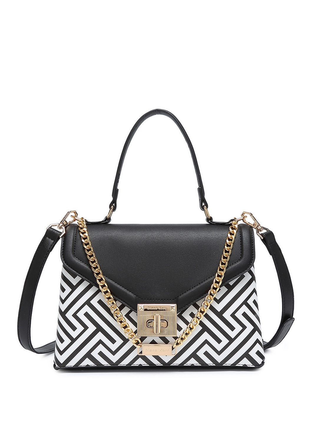 

Diana Korr LUXSAVANE Infinity Geometric Printed Satchel Bag, Black