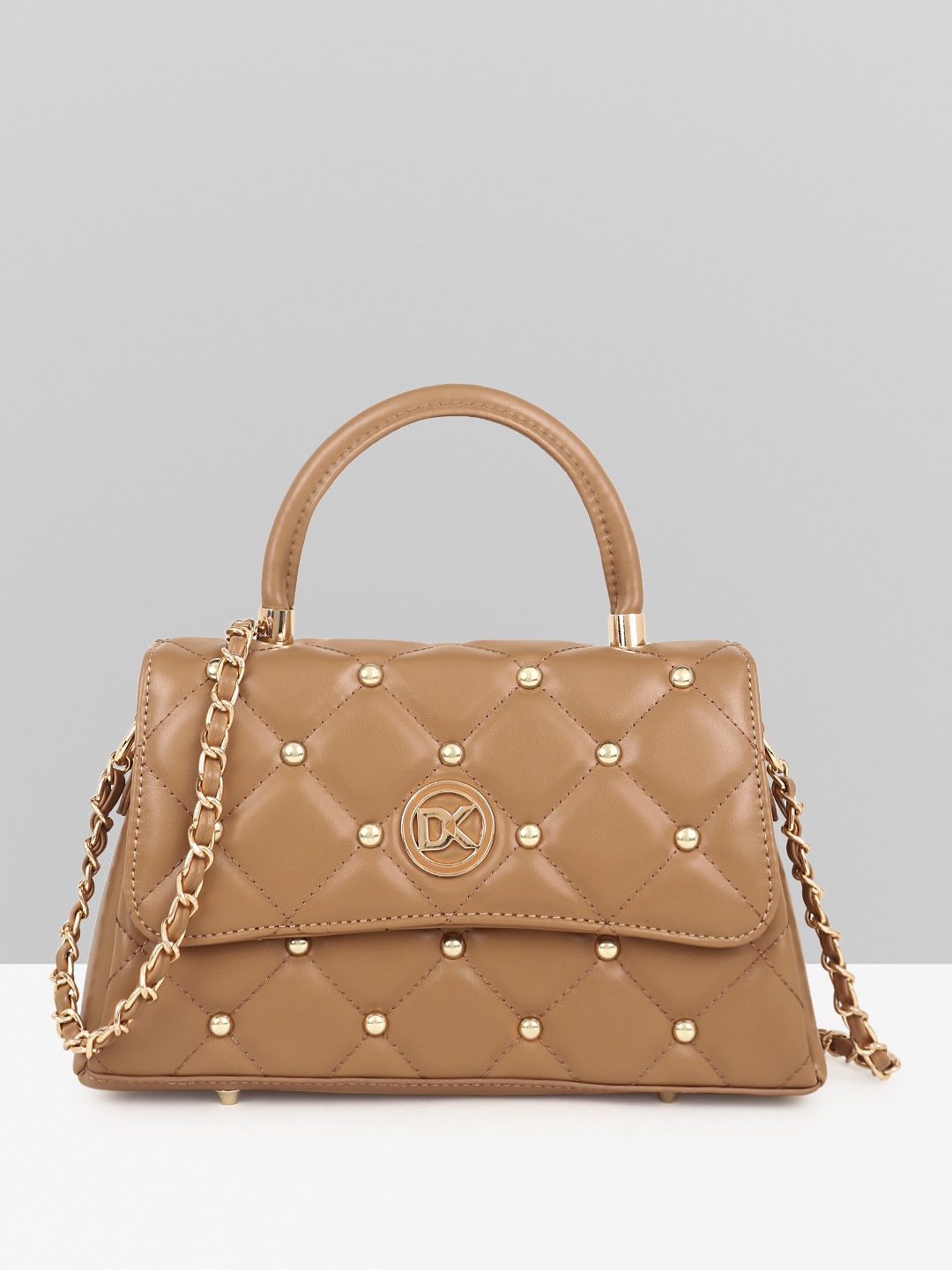 

Diana Korr Structured Satchel Bag with Quilted, Tan