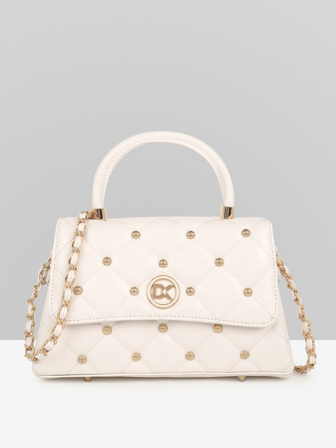 

Diana Korr Embellished Structured Satchel with Quilted, Off white