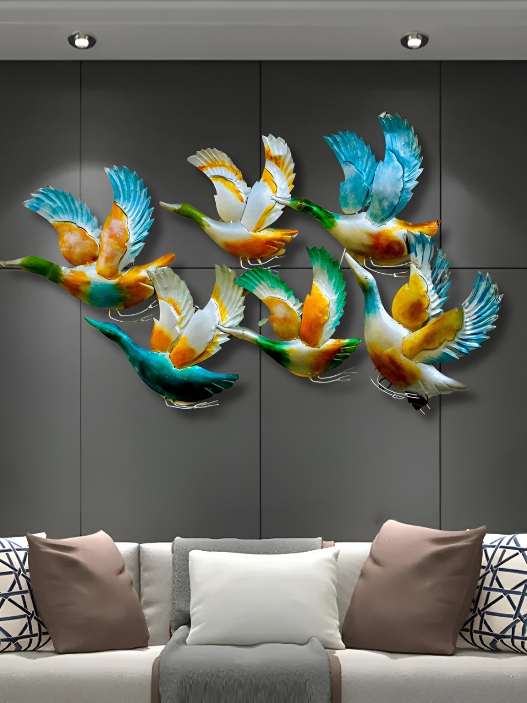 

PRANJALS HOUSE Green Textured Metal Flying Duck Wall Hanging