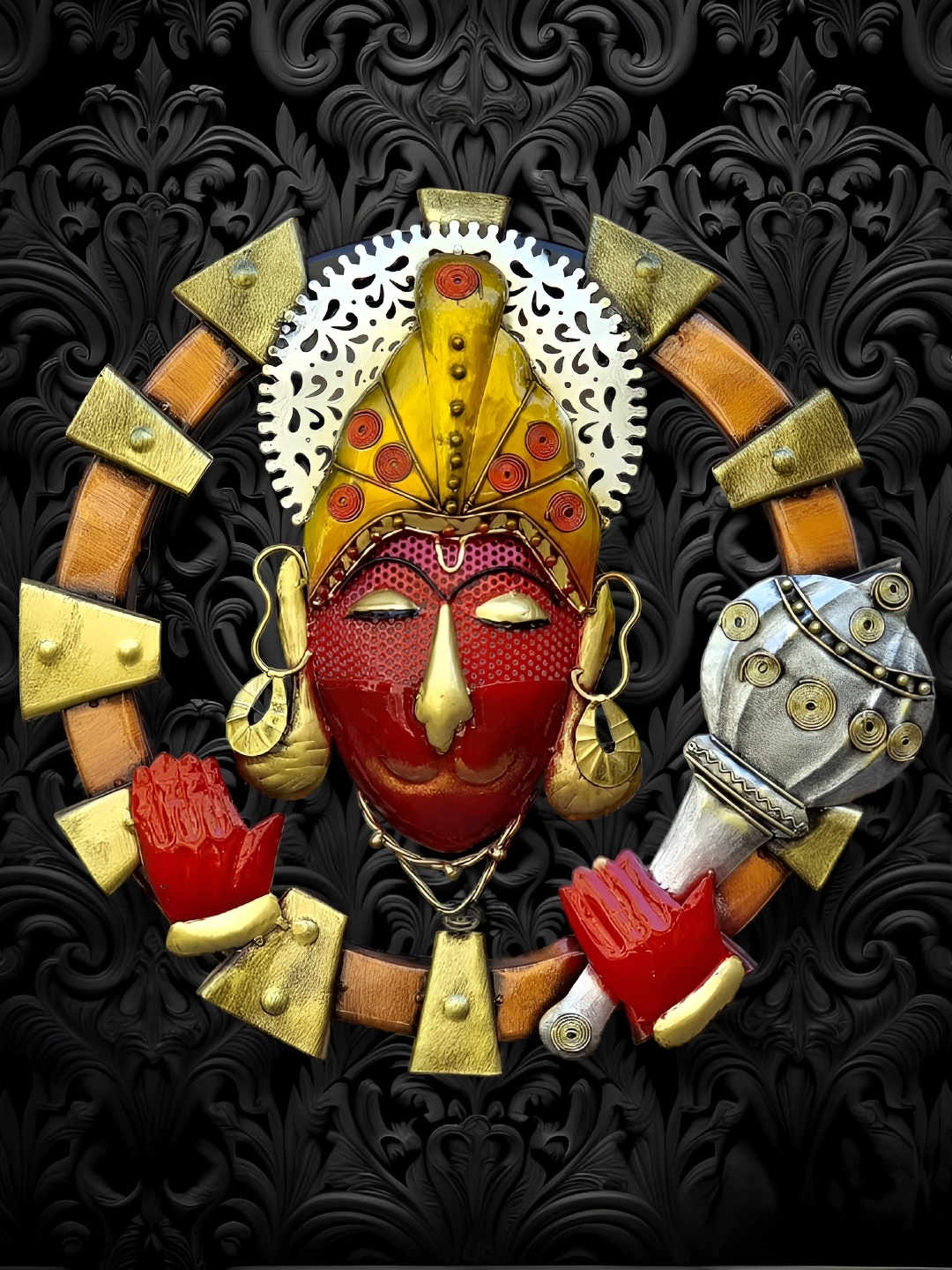 

PRANJALS HOUSE Red & Brown Textured Hanuman Ji Wall Decor
