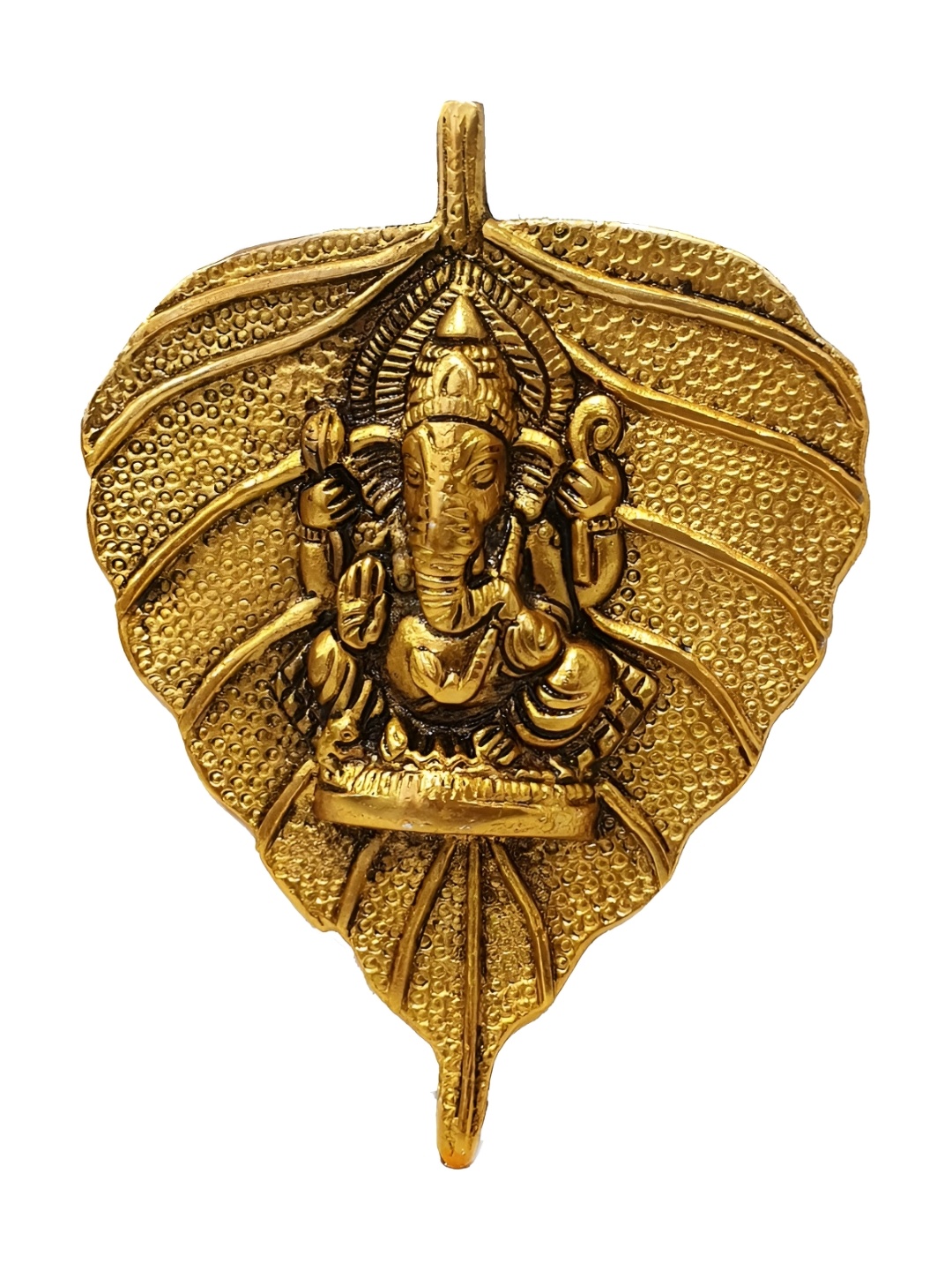 

PRANJALS HOUSE Brown Textured Metal Pan Patta Ganesh Wall Decor, Gold