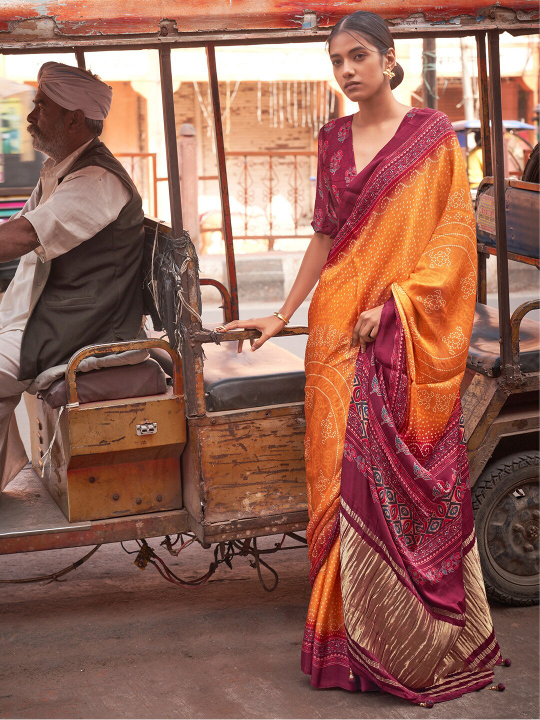 

Saree mall Bandhani Printed Sarees, Orange