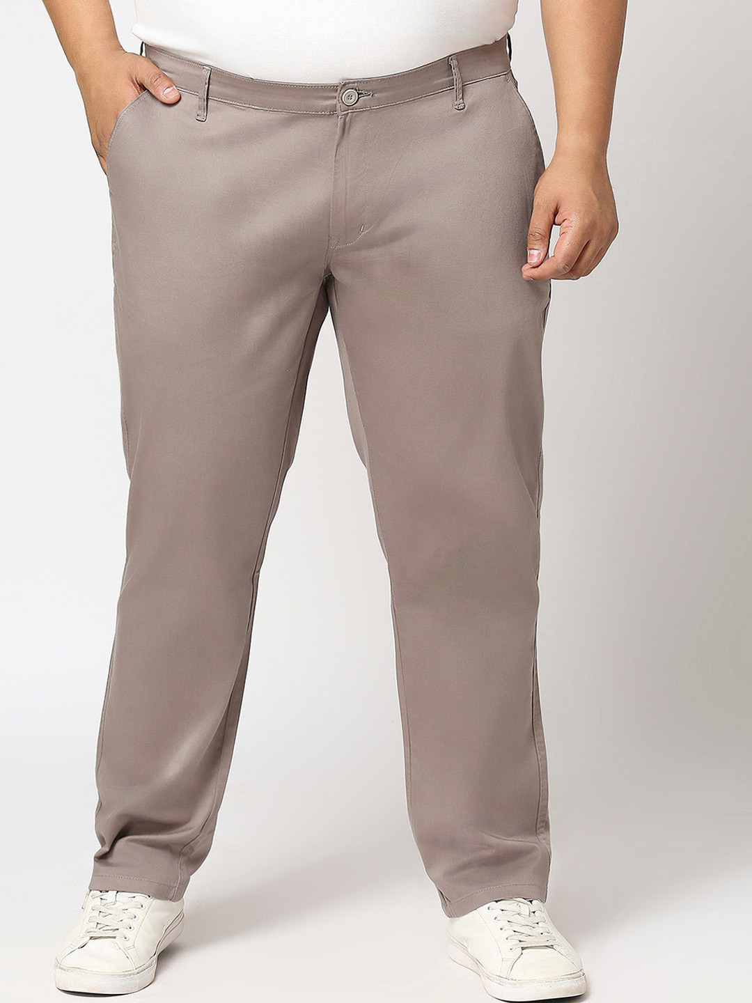 

HJ HASASI Men Plus Size Relaxed Fit Mid-Rise Trousers, Grey