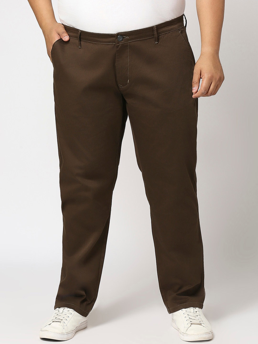 

HJ HASASI Men Plus Size Relaxed Fit Mid-Rise Chinos Trousers, Brown