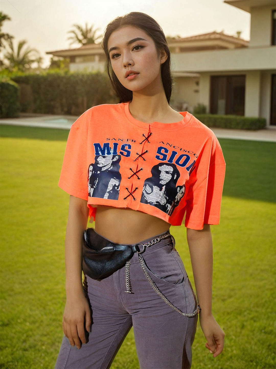 

Stylecast X Hersheinbox Graphic Print Pure Cotton Boxy Crop Top, Orange
