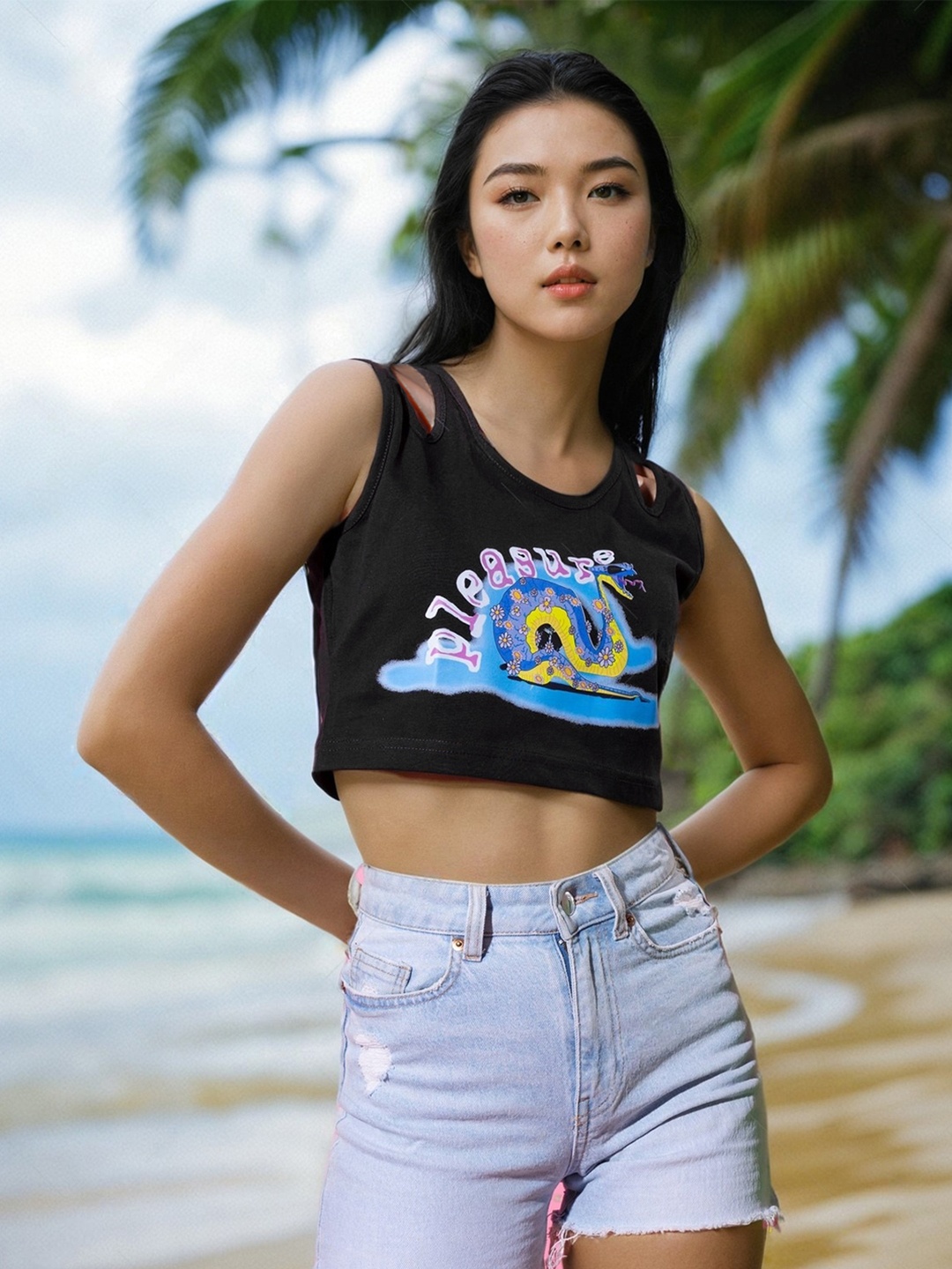 

Stylecast X Hersheinbox Graphic Printed Cotton Crop Top, Black
