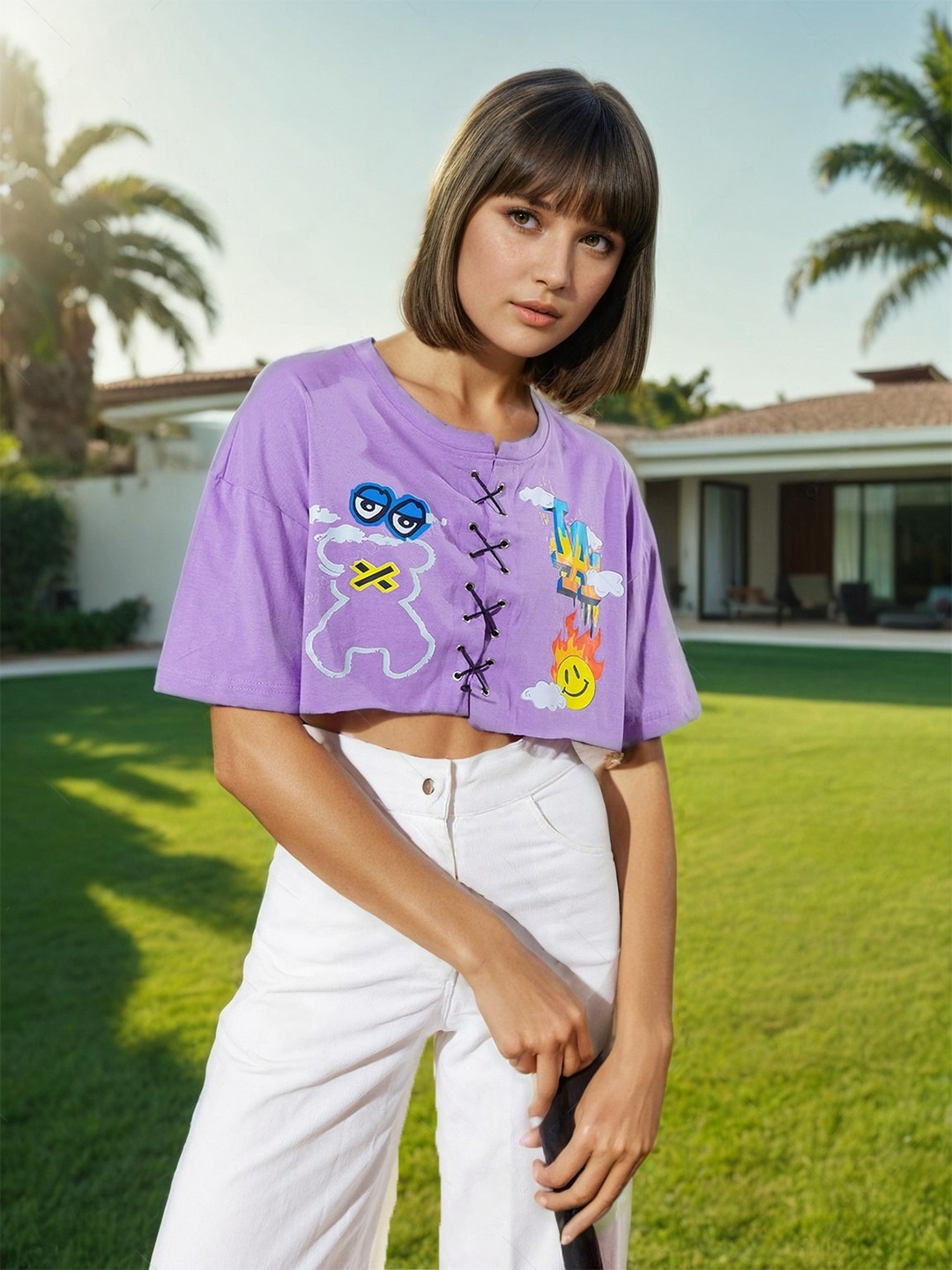 

Stylecast X Hersheinbox Printed Cotton Boxy Crop Top, Lavender