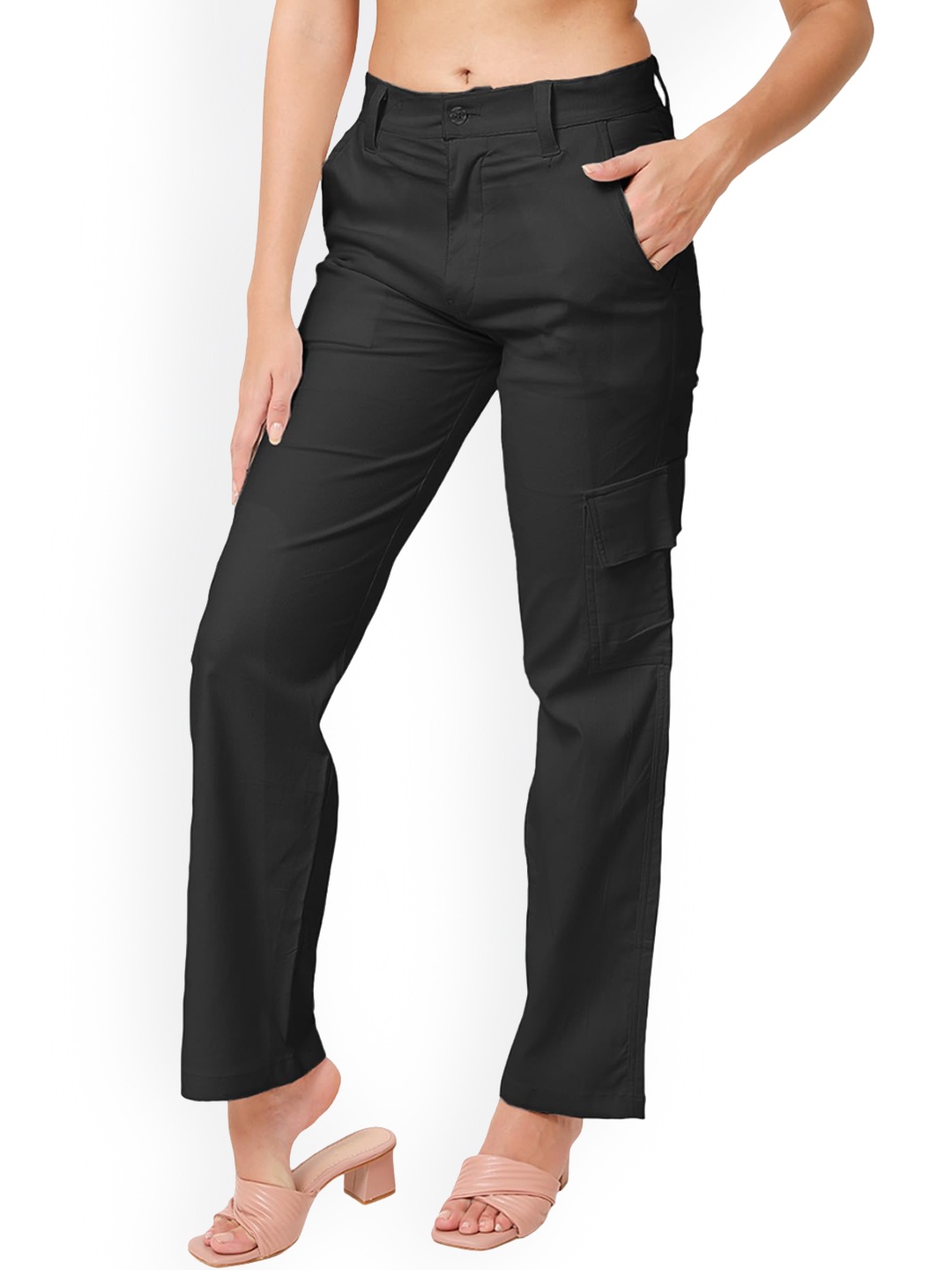 

CareDone Women Straight Fit High-Rise Clean Look Cotton Jeans, Black