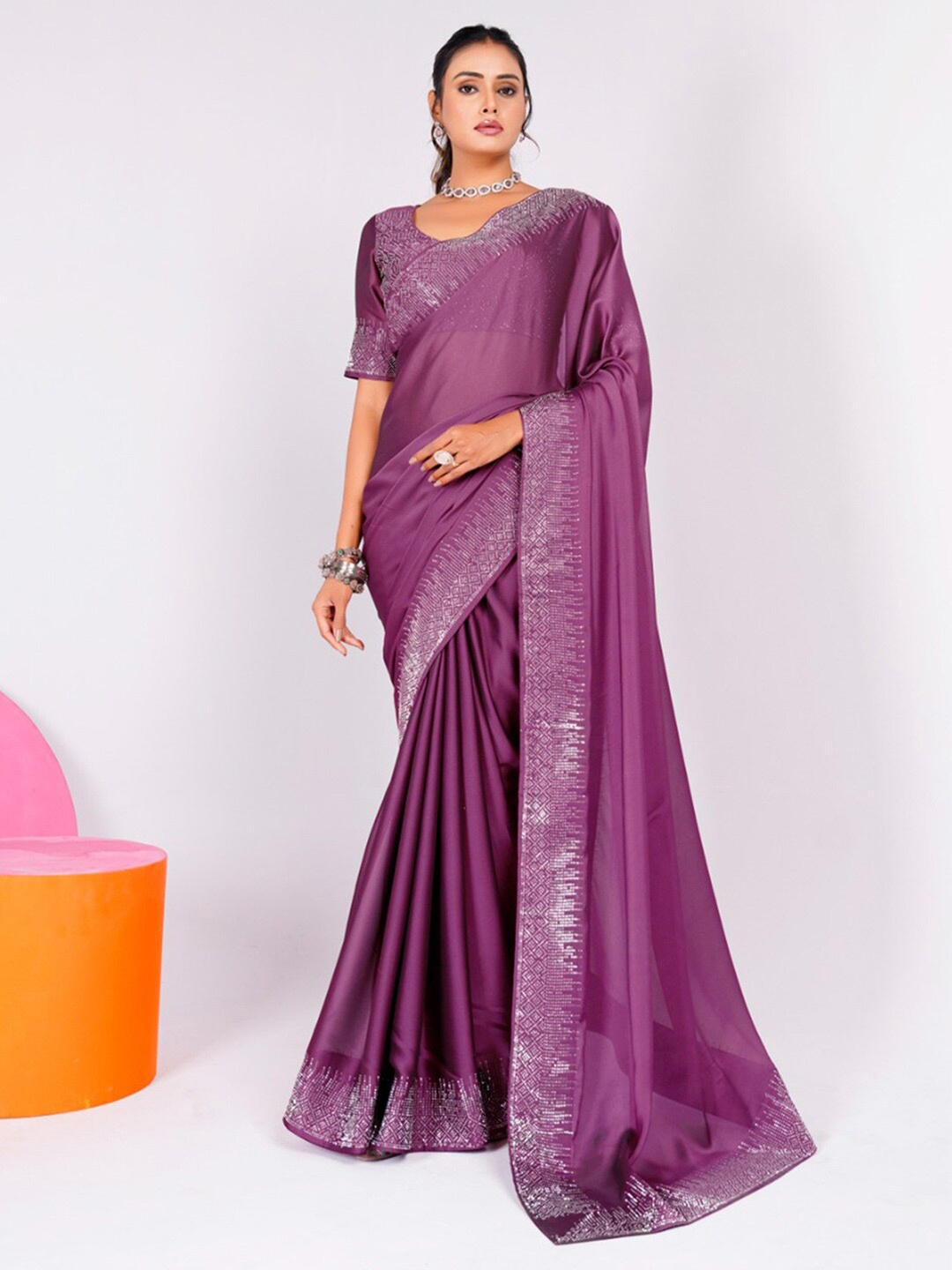 

Anouk Ethnic Motifs Beads and Stones Saree, Mauve