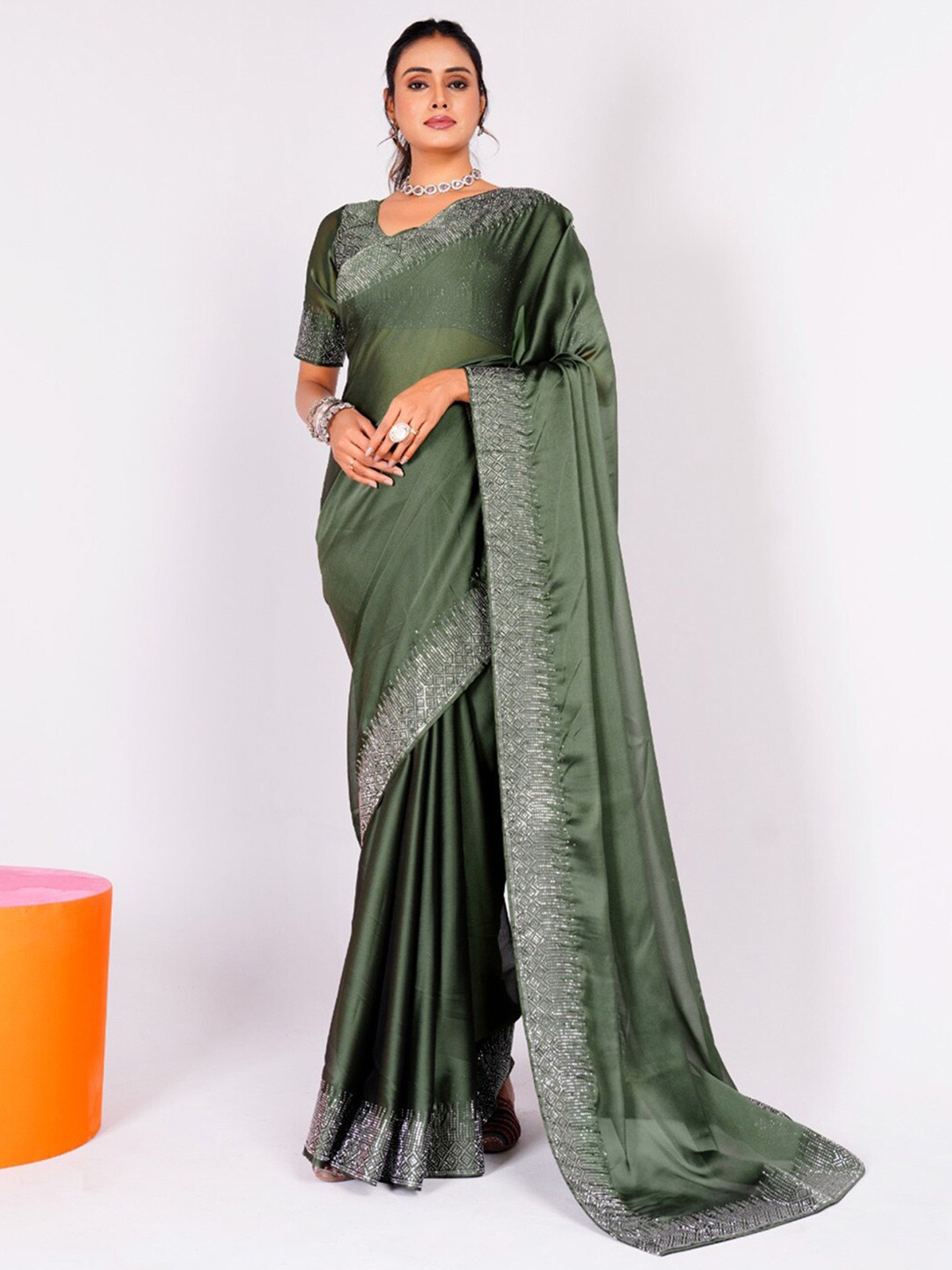 

Anouk Ethnic Embellished Party Wear Saree, Sea green