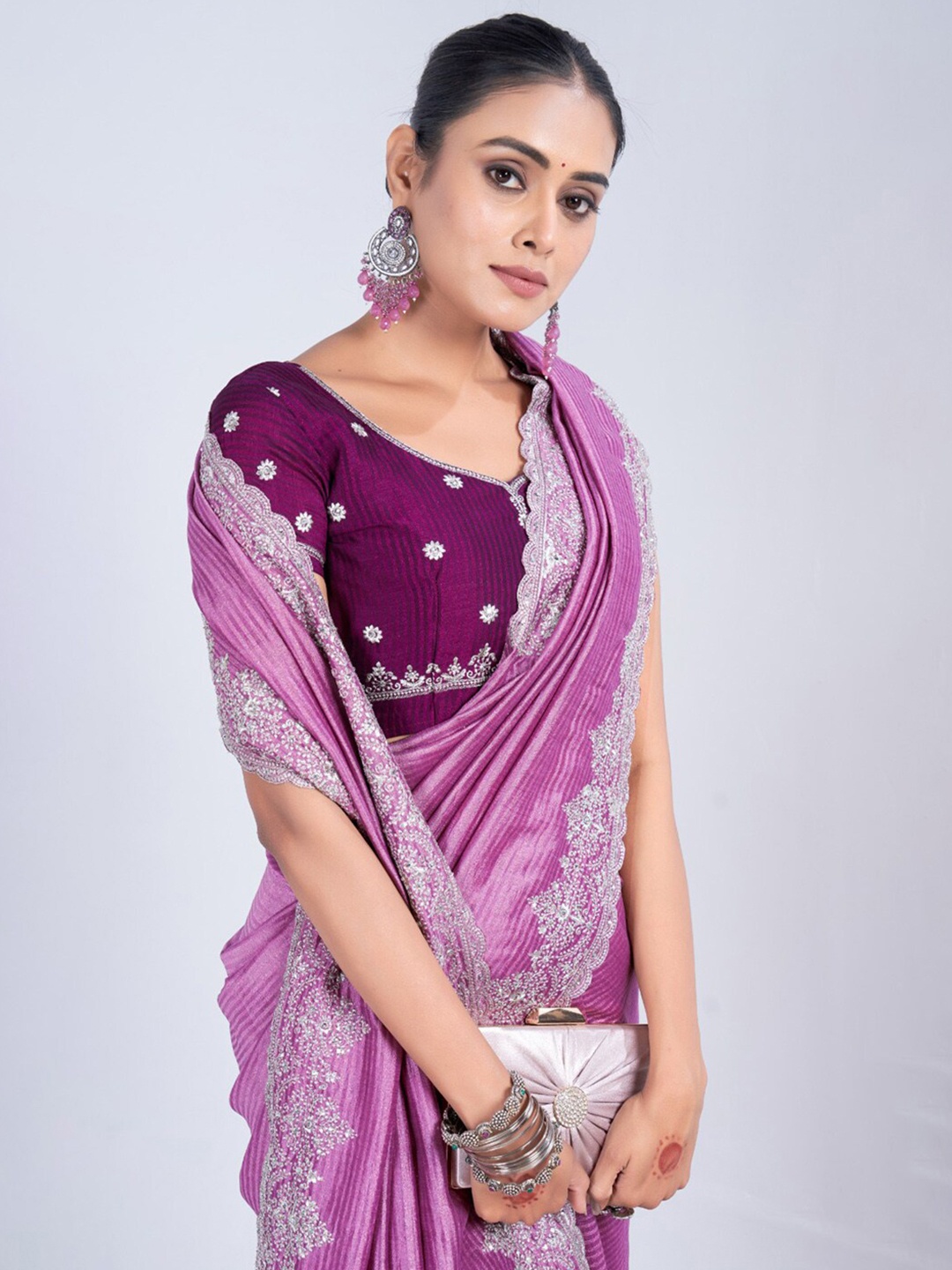 

Anouk Ethnic Embellished Pure Chiffon Party Wear Saree Saree, Pink