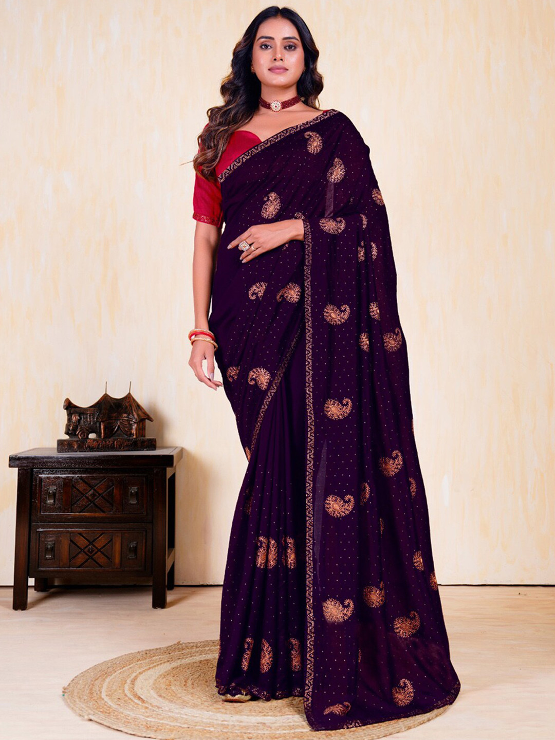 

Anouk Ethnic Embellished Party Wear Saree, Purple