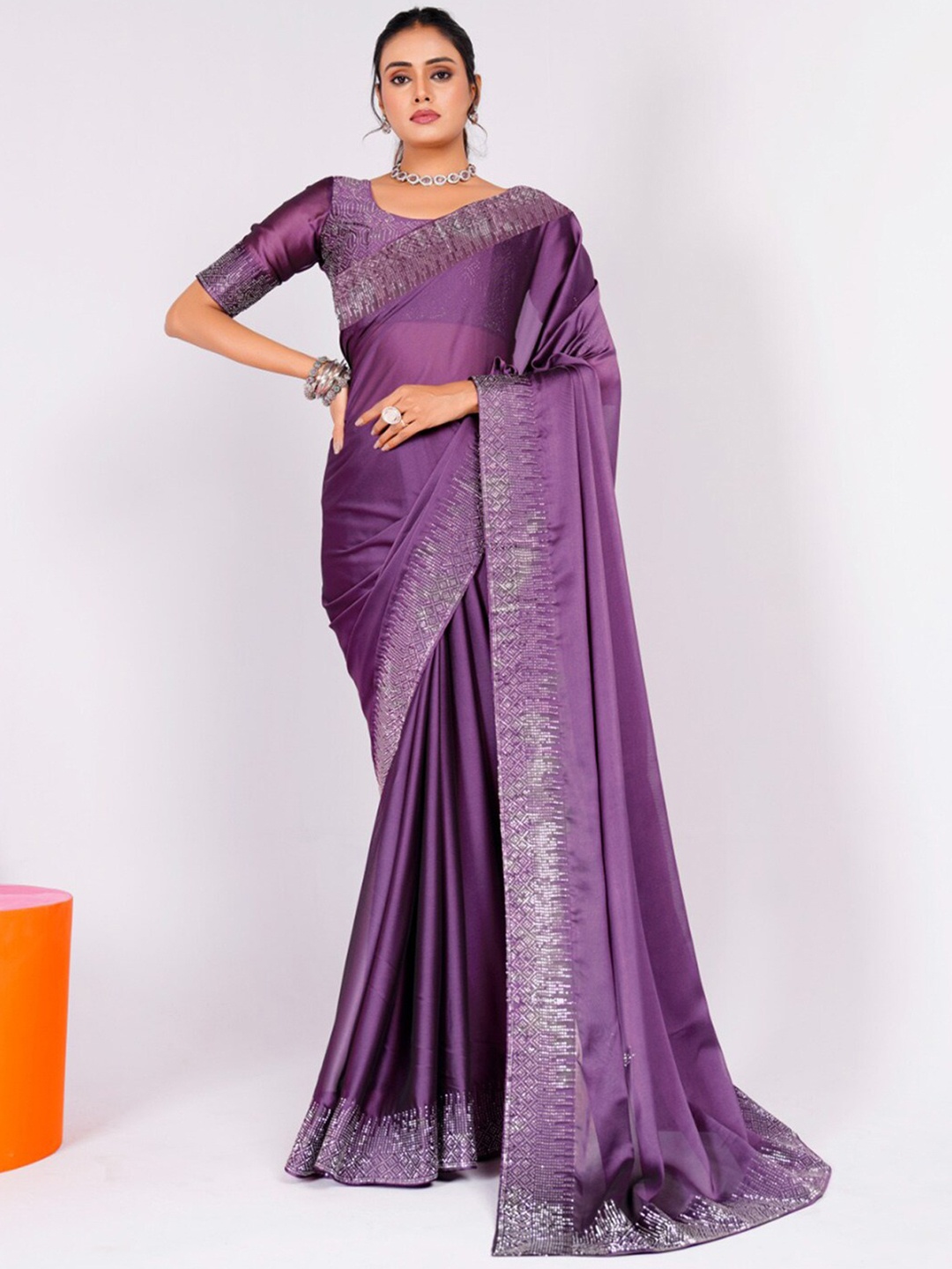 

Anouk Beads And Stones Saree, Violet