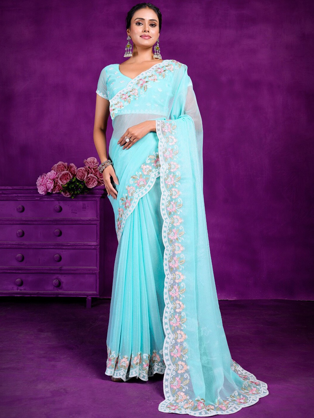 

Anouk Embroidered Pure Georgette Saree, Blue
