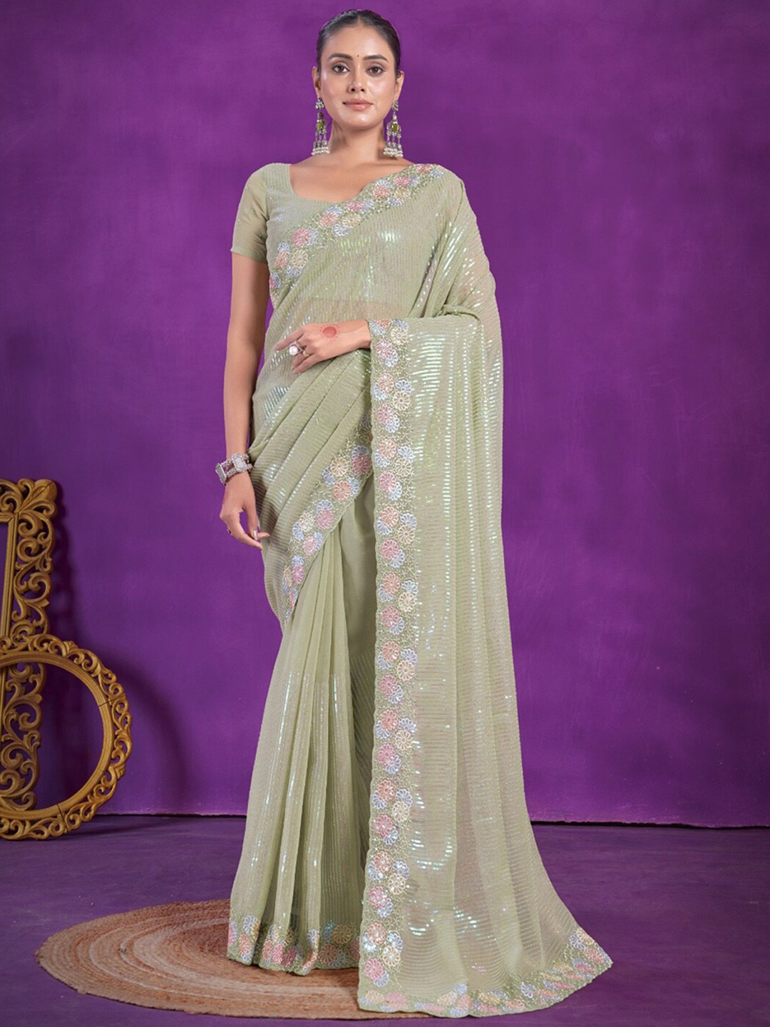 

Anouk Embellished Sequinned Pure Georgette Saree, Green